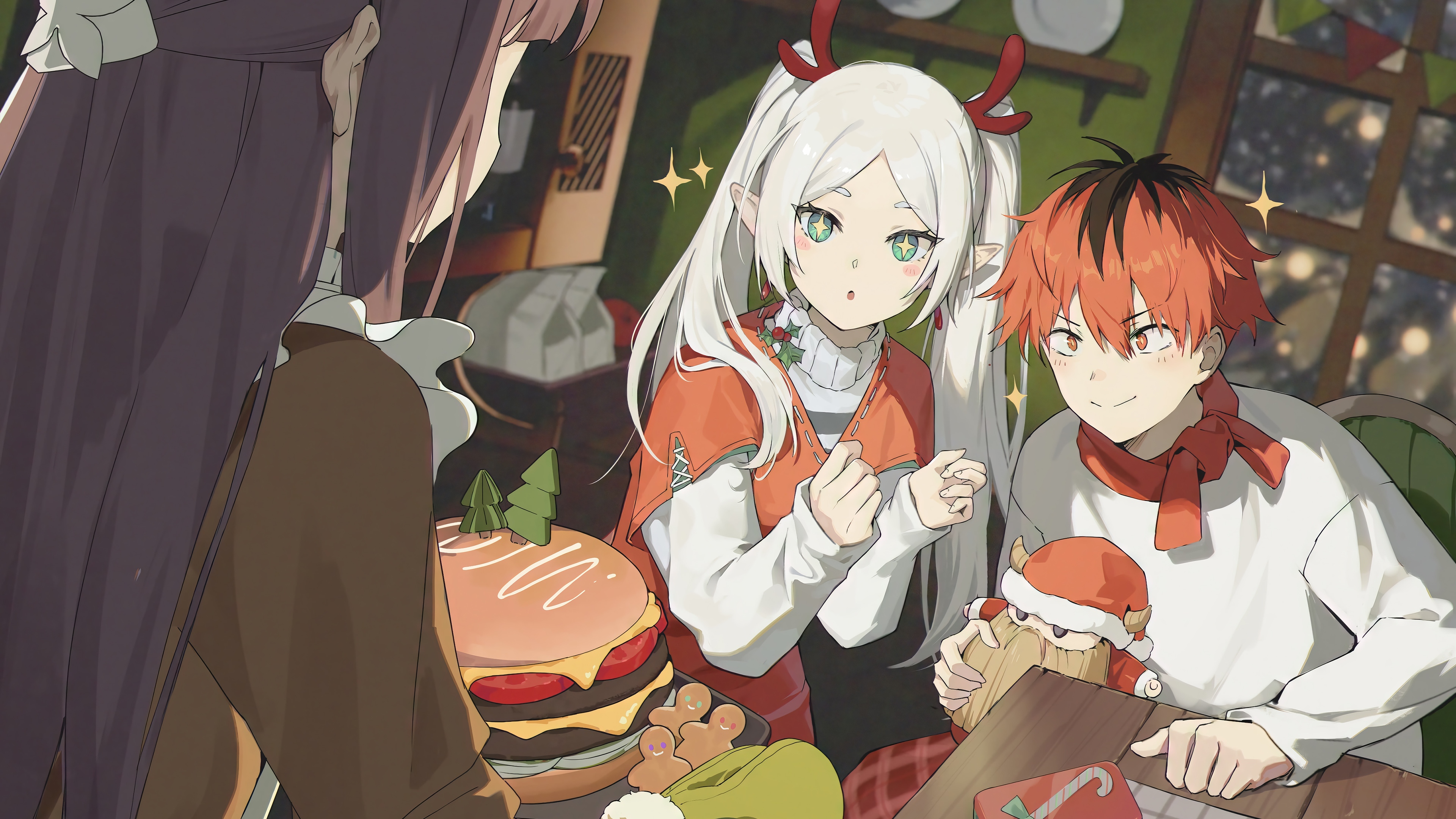 Frieren, Stark, and Fern celebrate Christmas HD Wallpaper
