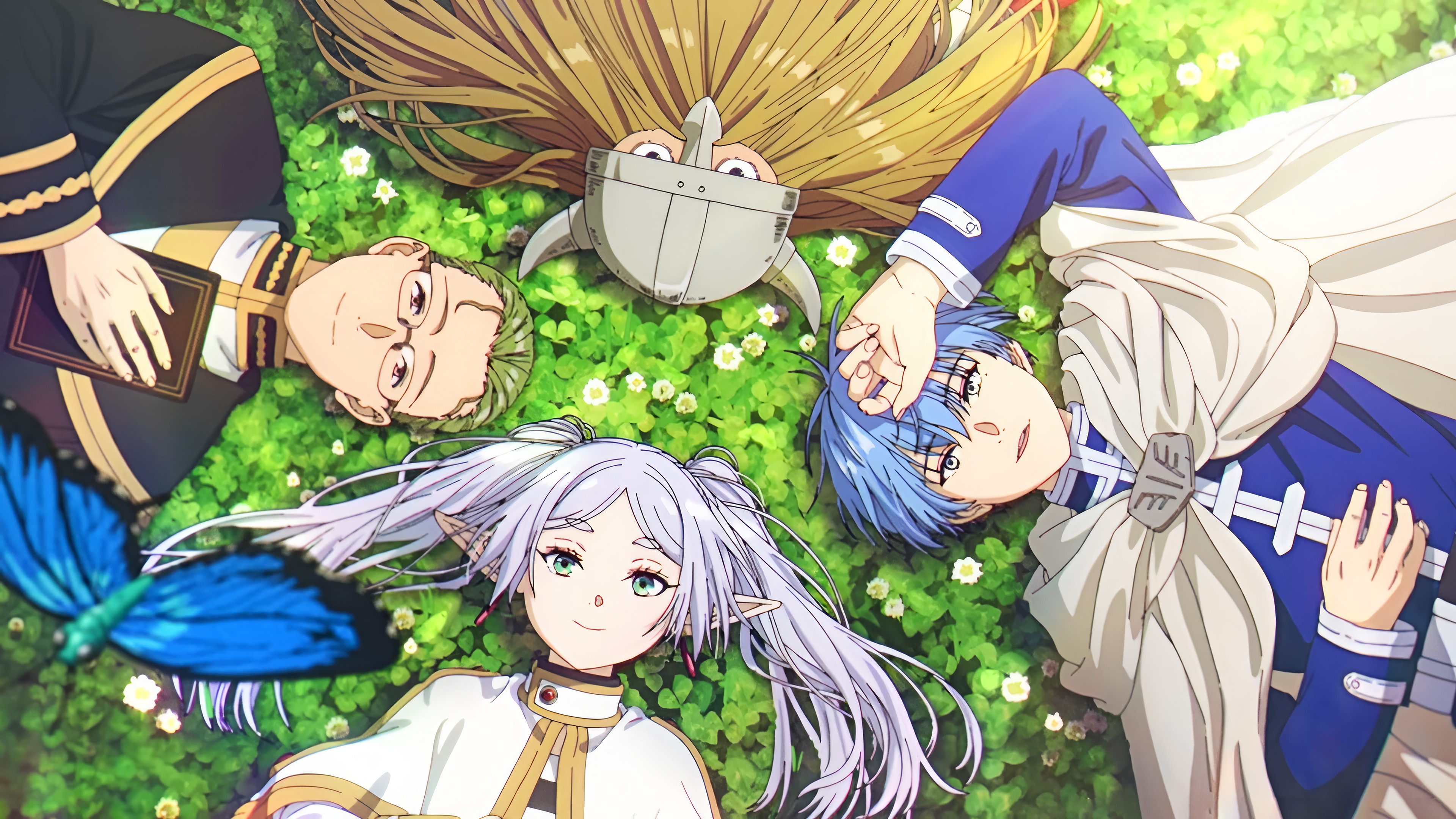 Frieren, Himmel, Kraft, and Eisen lying on grass HD Wallpaper