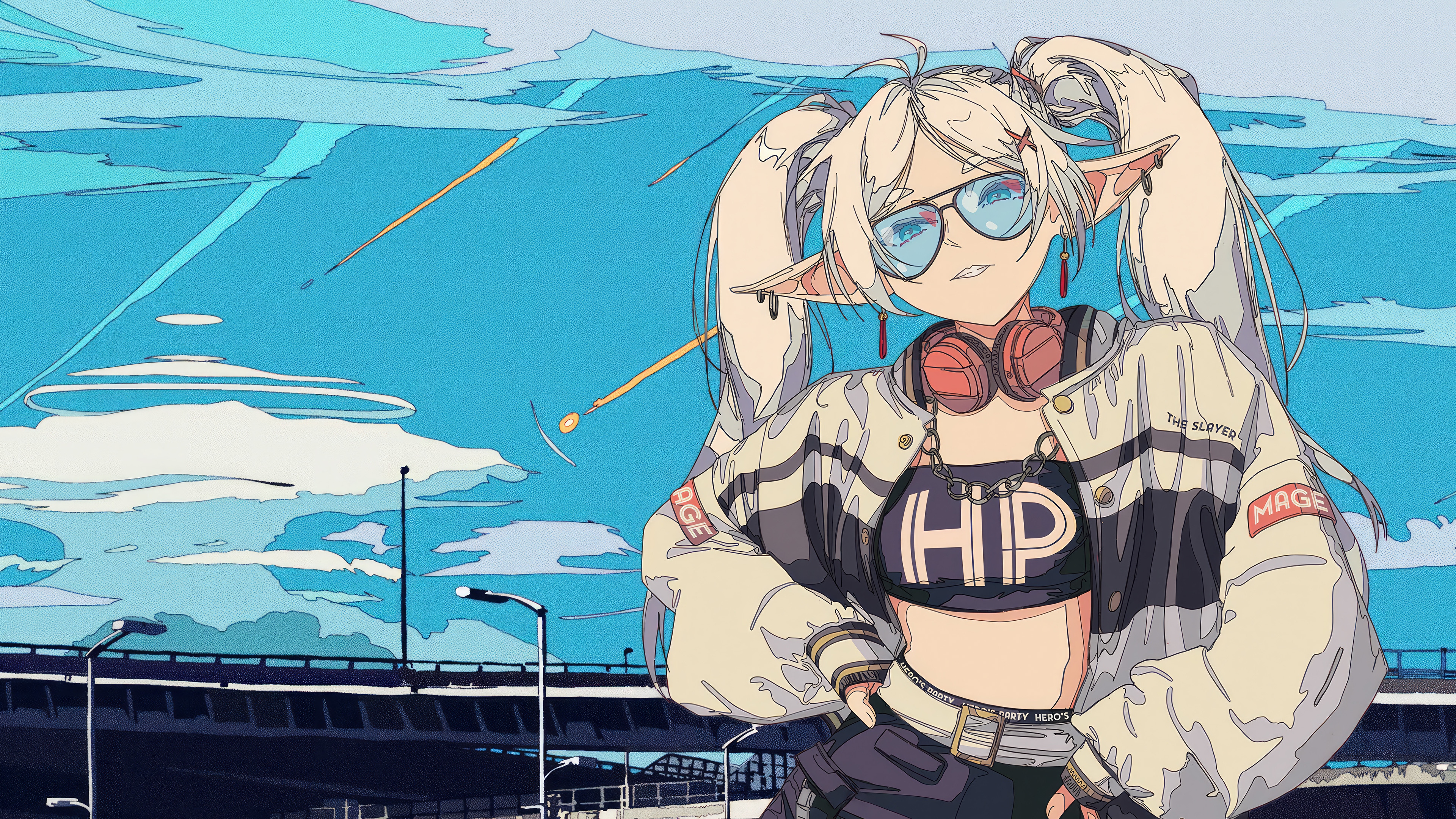 Frieren with Headphones and Sunglasses HD Wallpaper