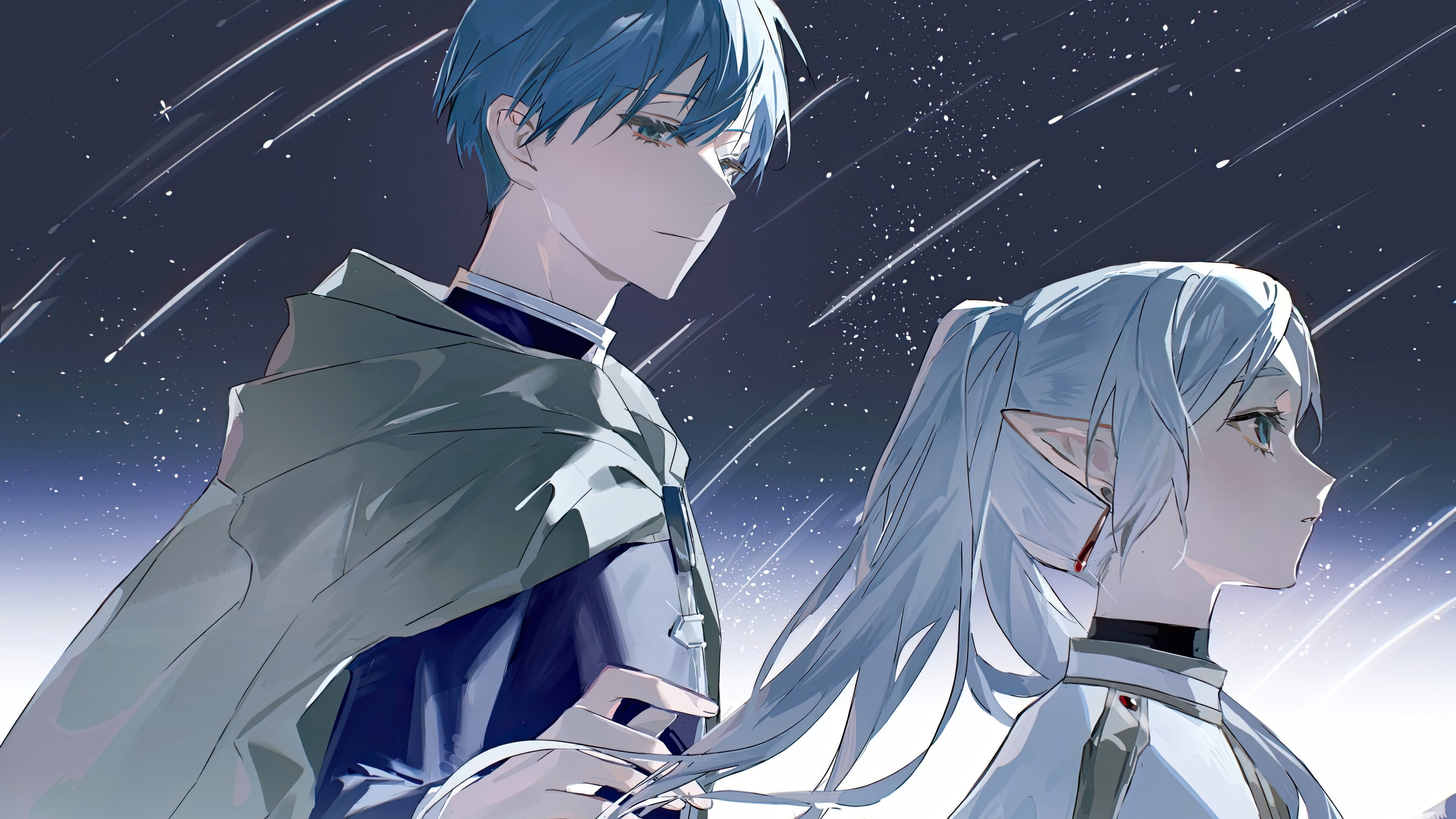 Frieren and Himmel under a starry sky HD Wallpaper