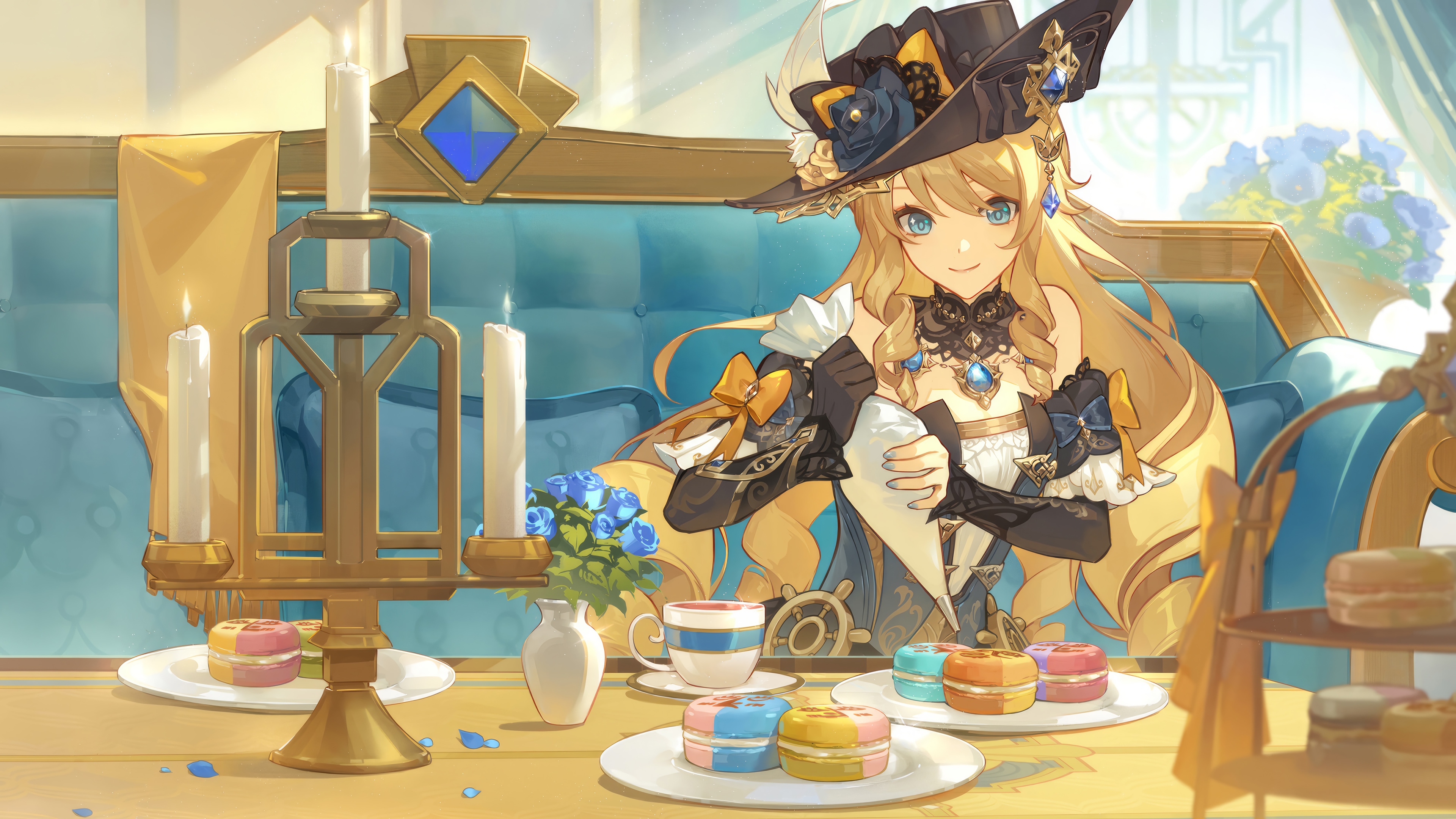 Navia from Genshin Impact at a tea party HD Wallpaper