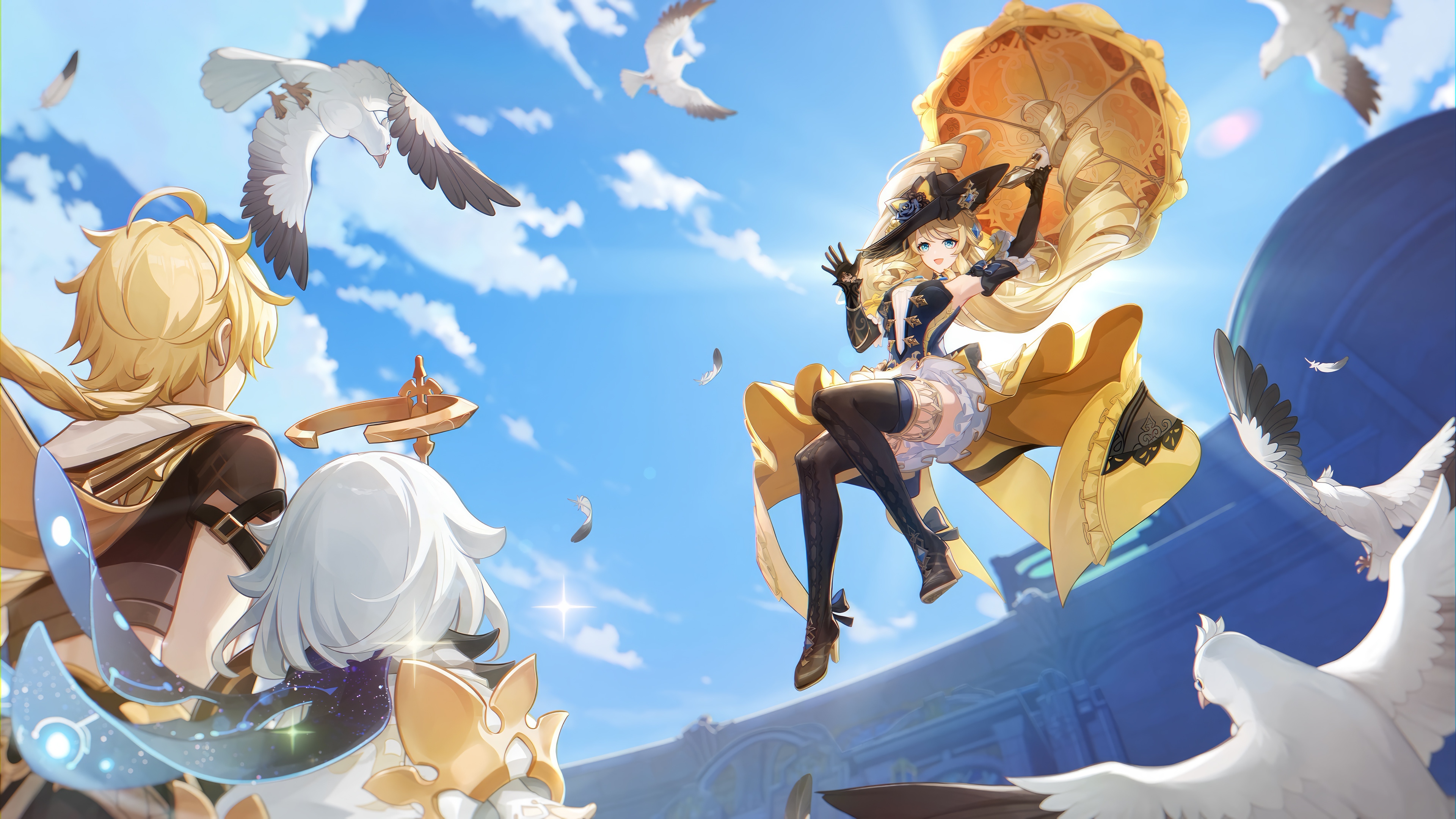 Navia and Traveler in Genshin Impact 4K HD Wallpaper