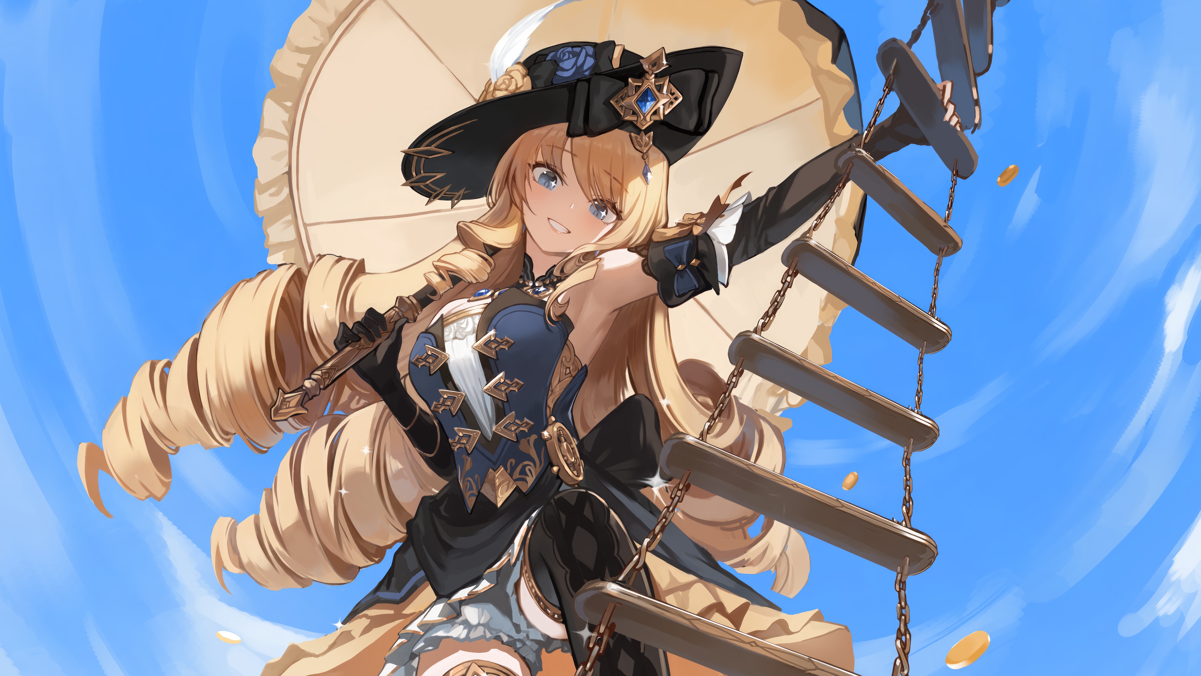 Navia from Genshin Impact on a ladder HD Wallpaper