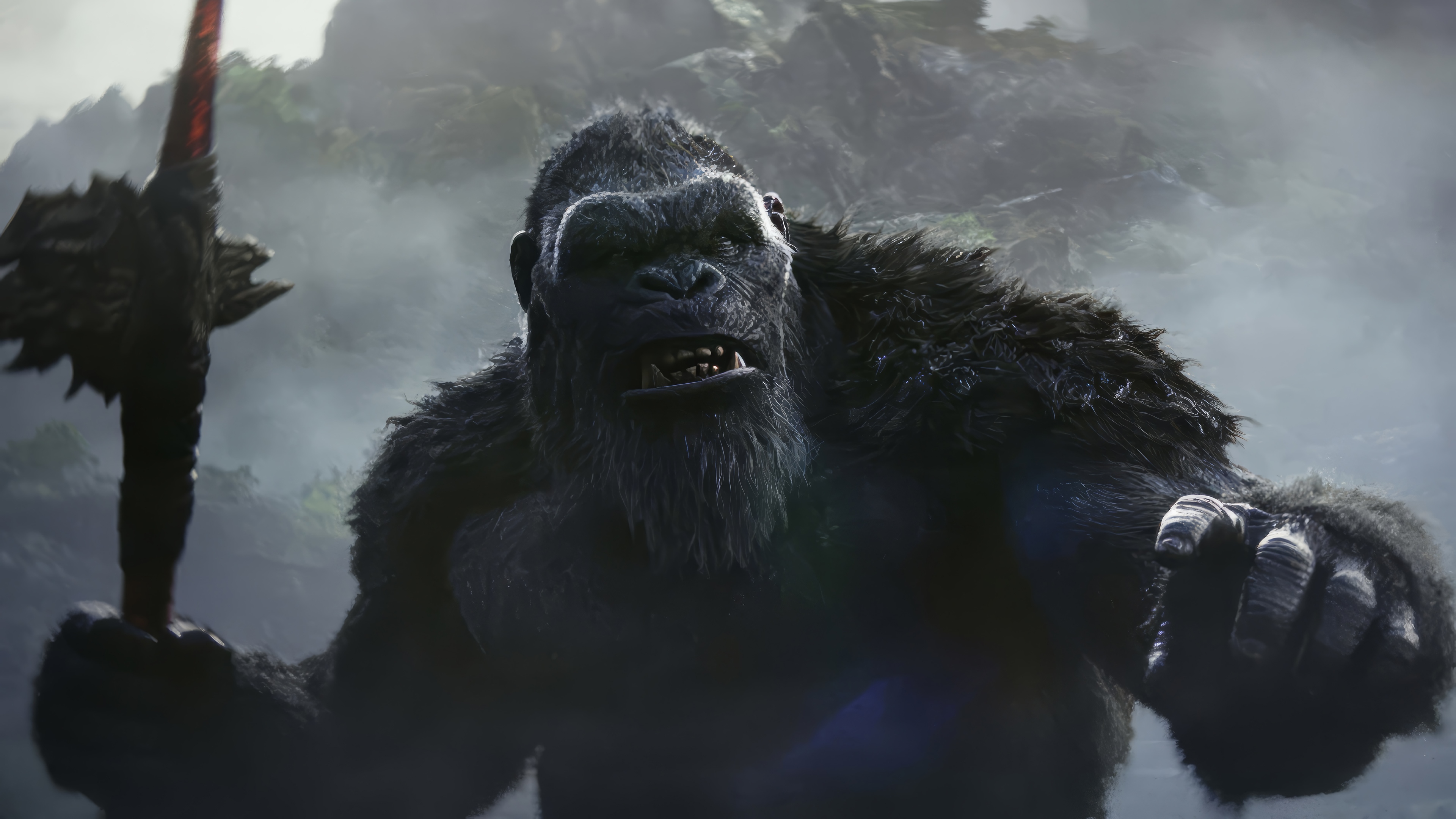 King Kong holding a weapon in Godzilla x Kong: The New Empire 4K HD Wallpaper