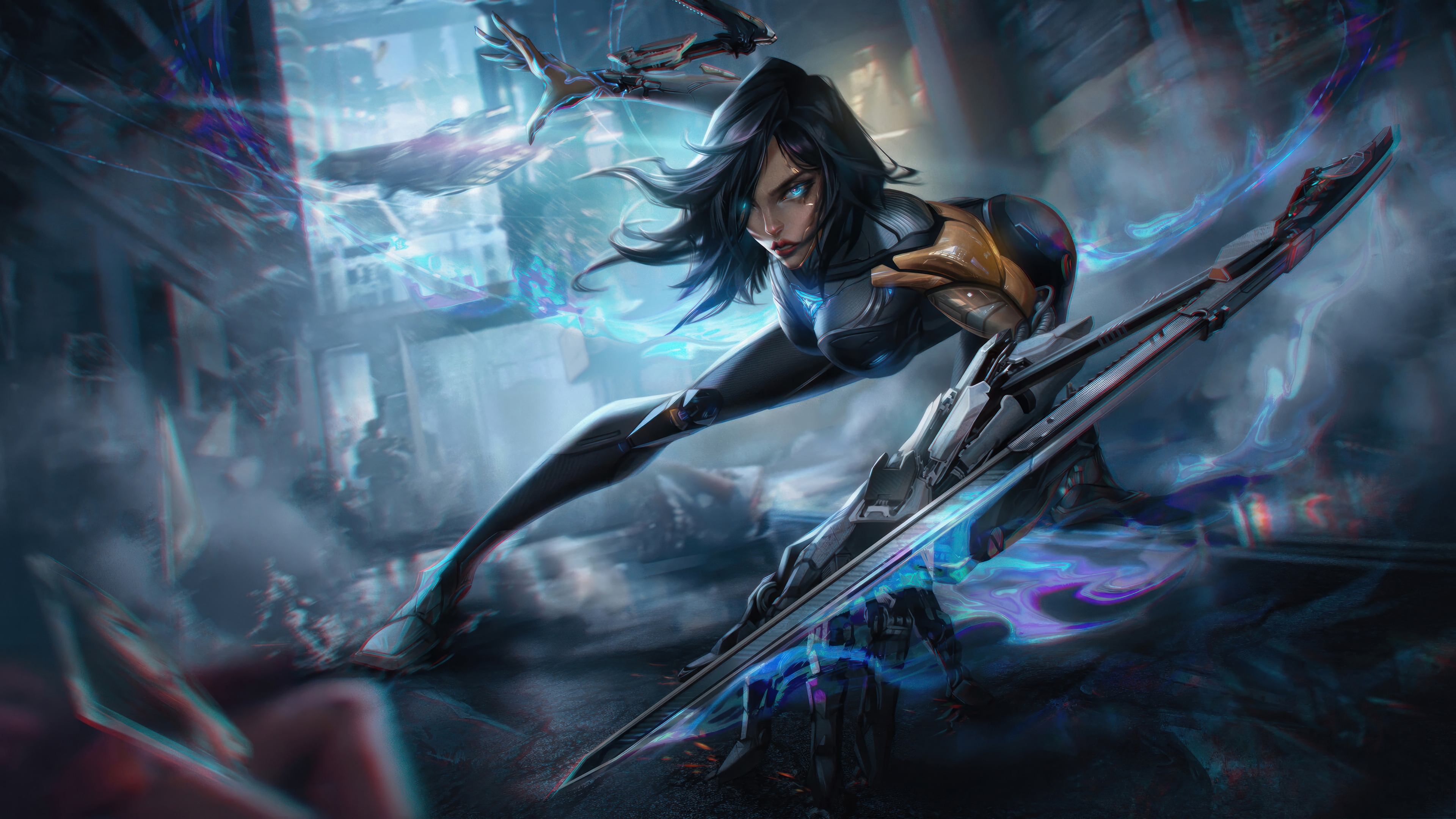 Cyberpunk Cyborg Girl with Sci-Fi Weapon 4K HD Wallpaper