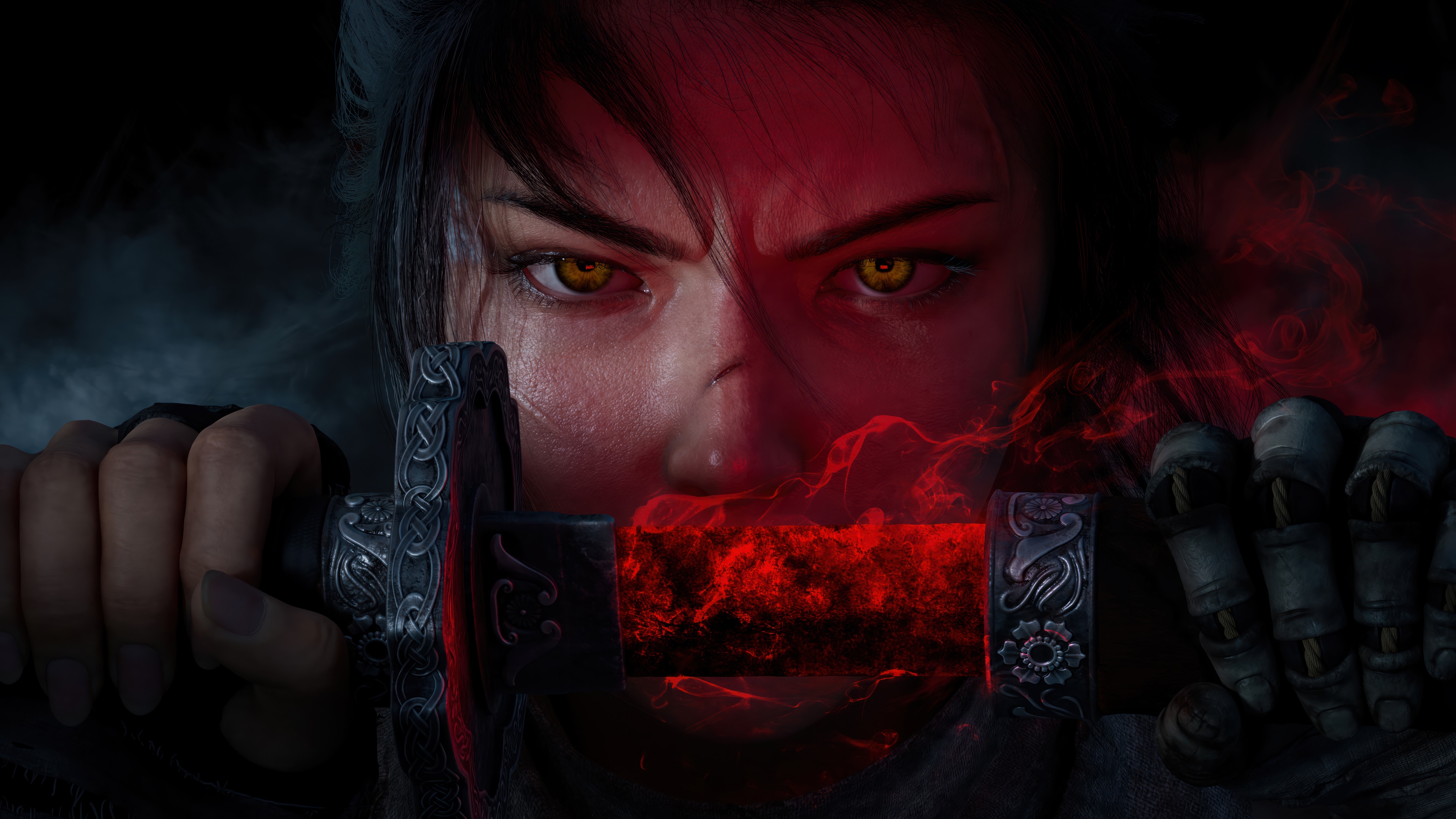 Warrior Girl with Glowing Sword HD Wallpaper