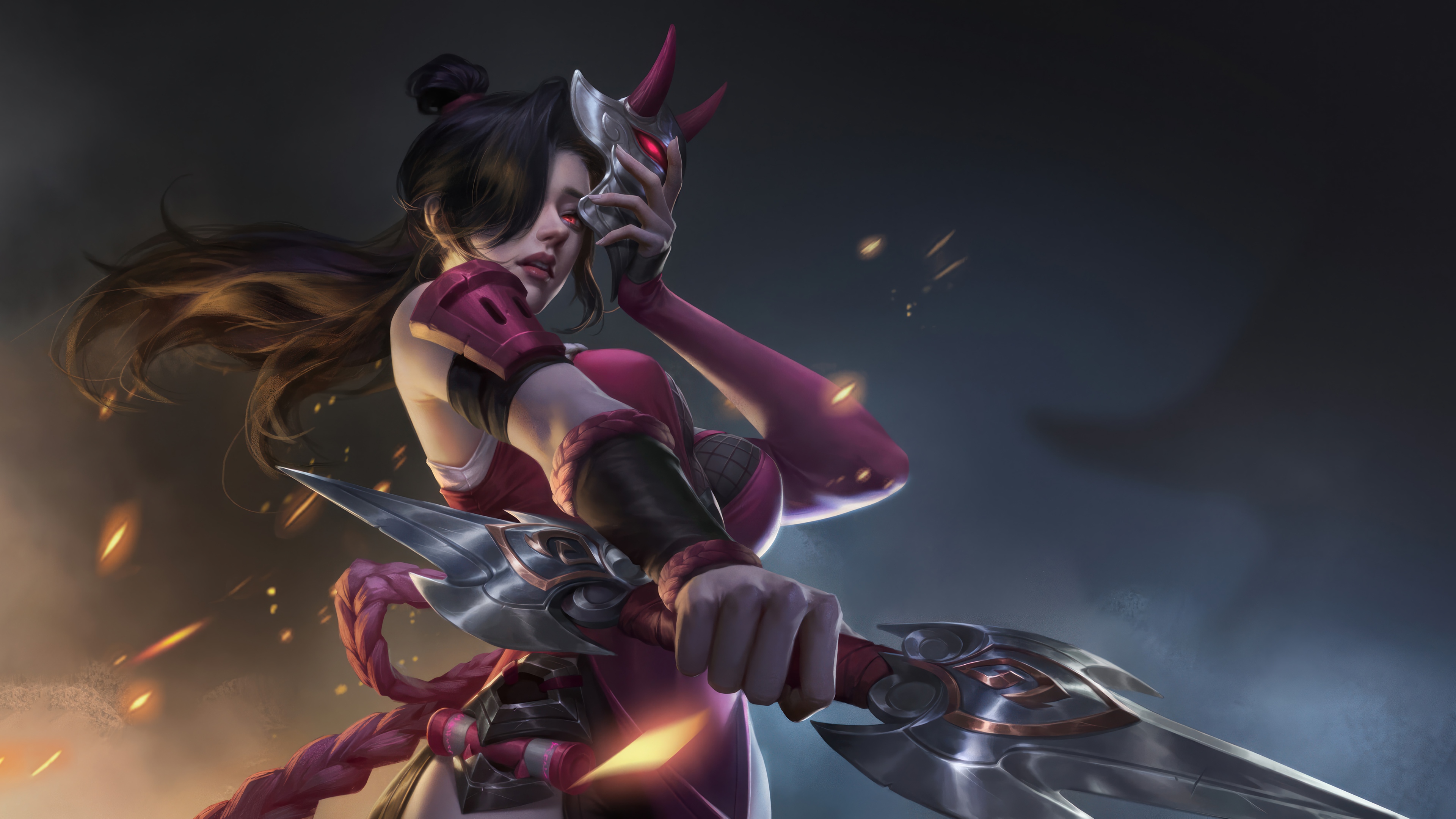 Fantasy Ninja Girl with Mask and Blades 4K HD Wallpaper