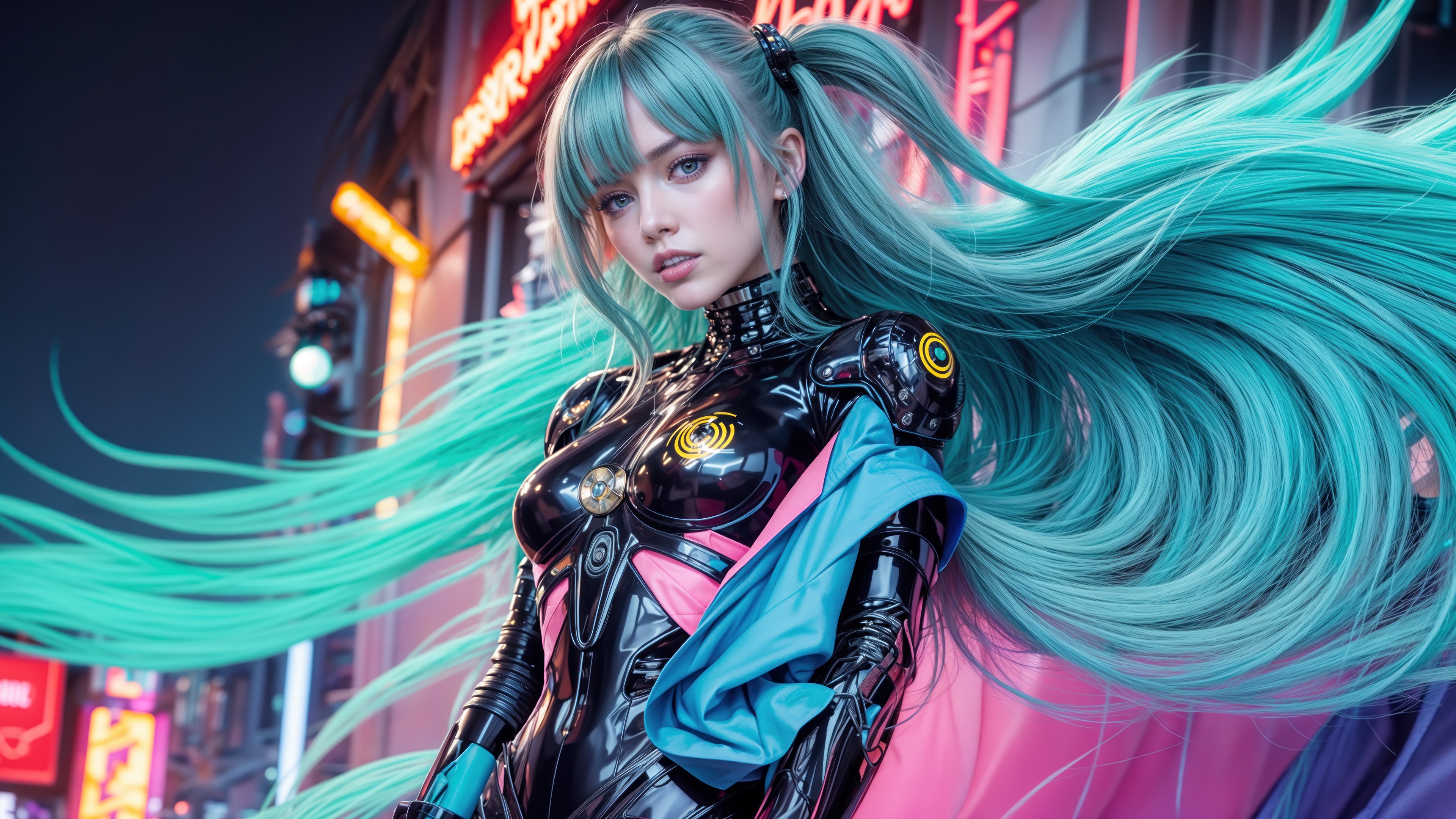 Anime Girl in Sci-Fi Suit with Teal Hair 4K HD Wallpaper