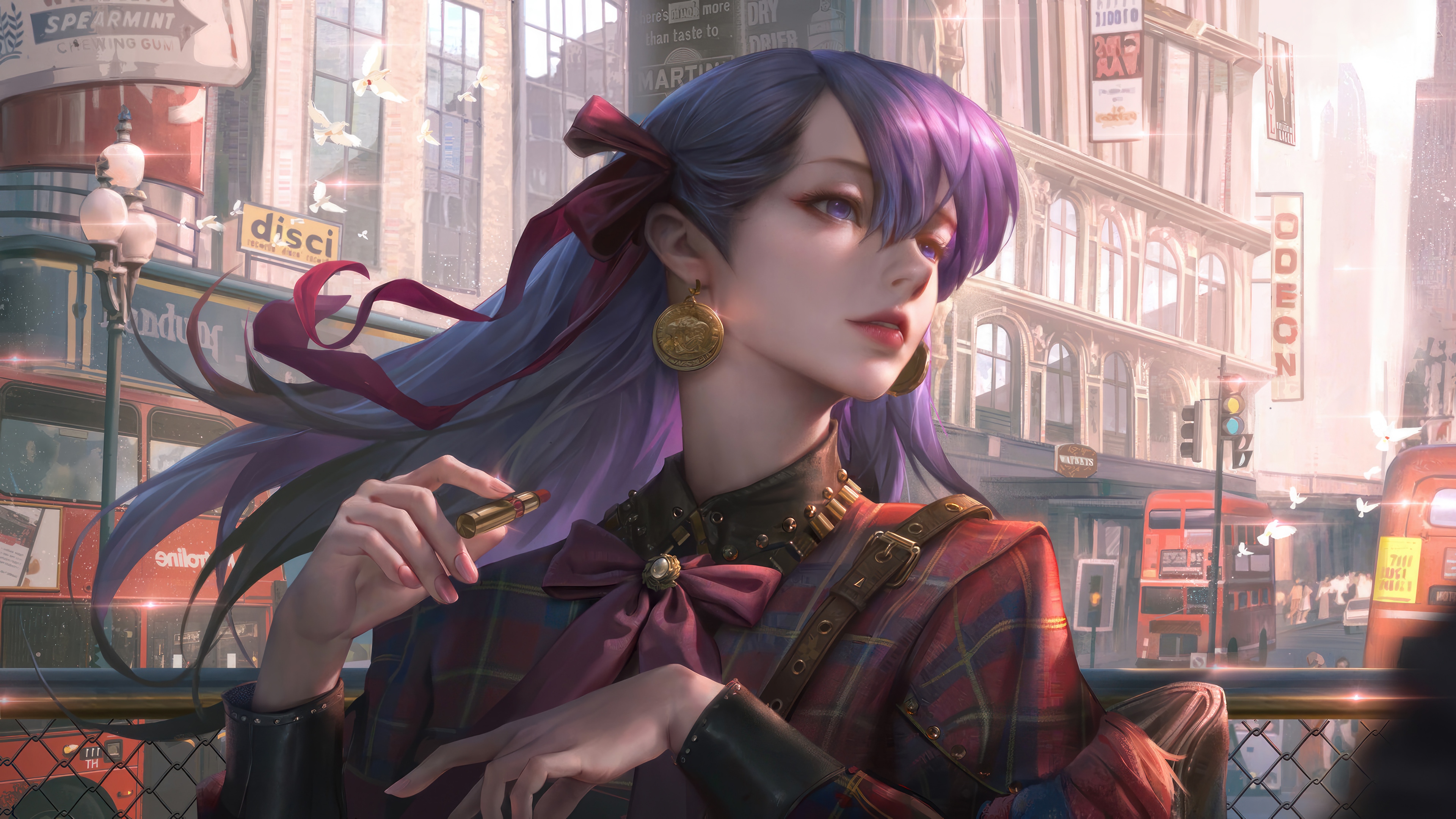 Anime Girl with Lipstick in London 4K HD Wallpaper