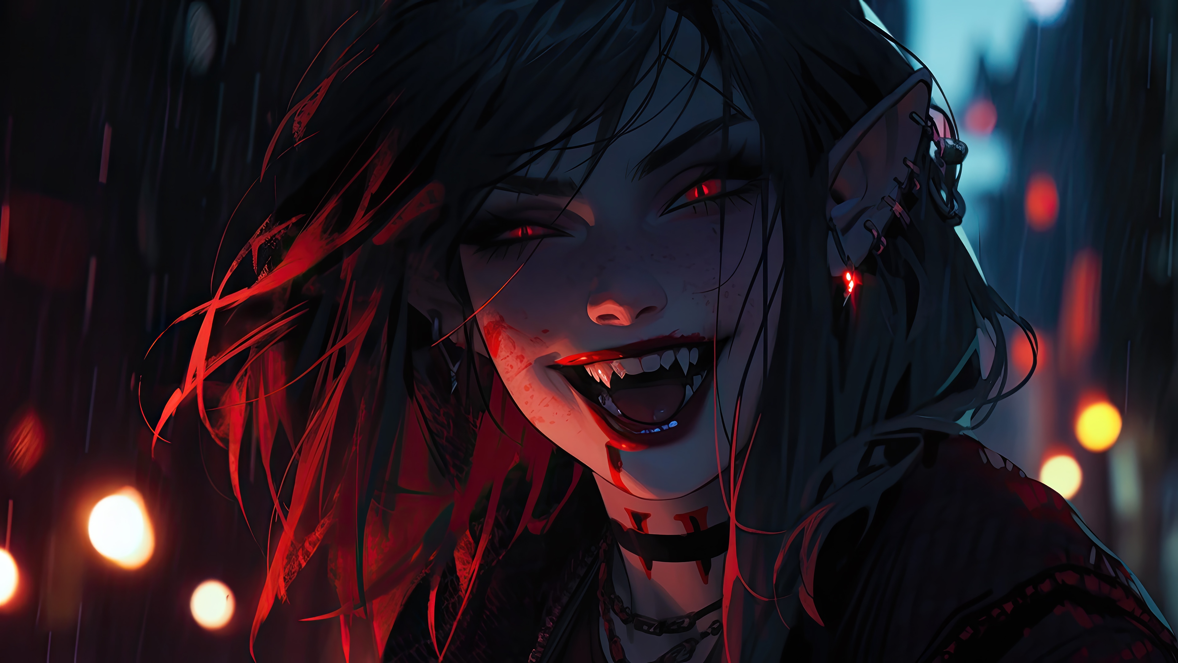 Vampire Elf Girl with Red Eyes in 4K HD Wallpaper