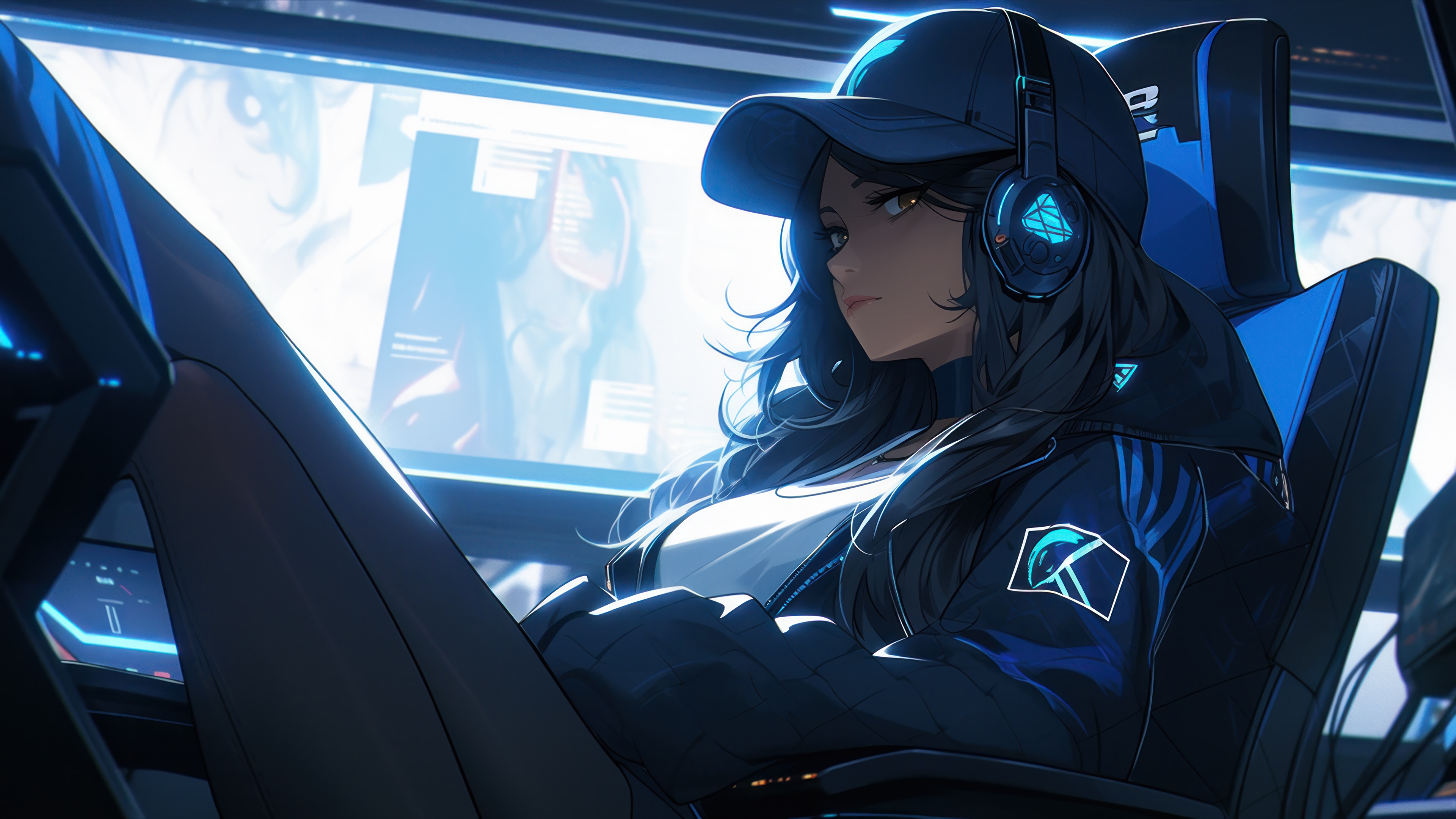 Anime Girl Wearing Cap and Headphones HD Wallpaper