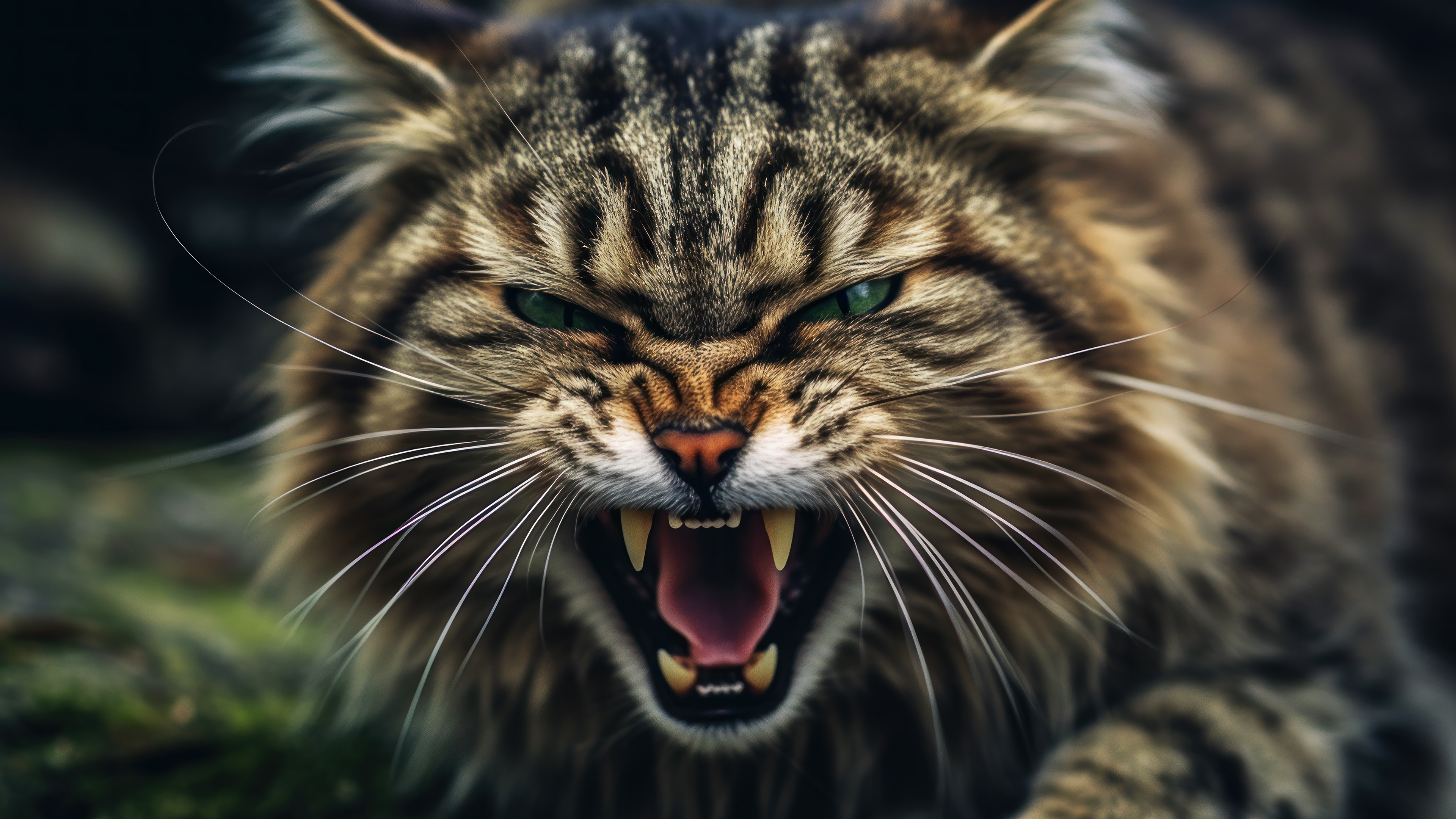 Wildcat growling with sharp teeth in 4K HD Wallpaper