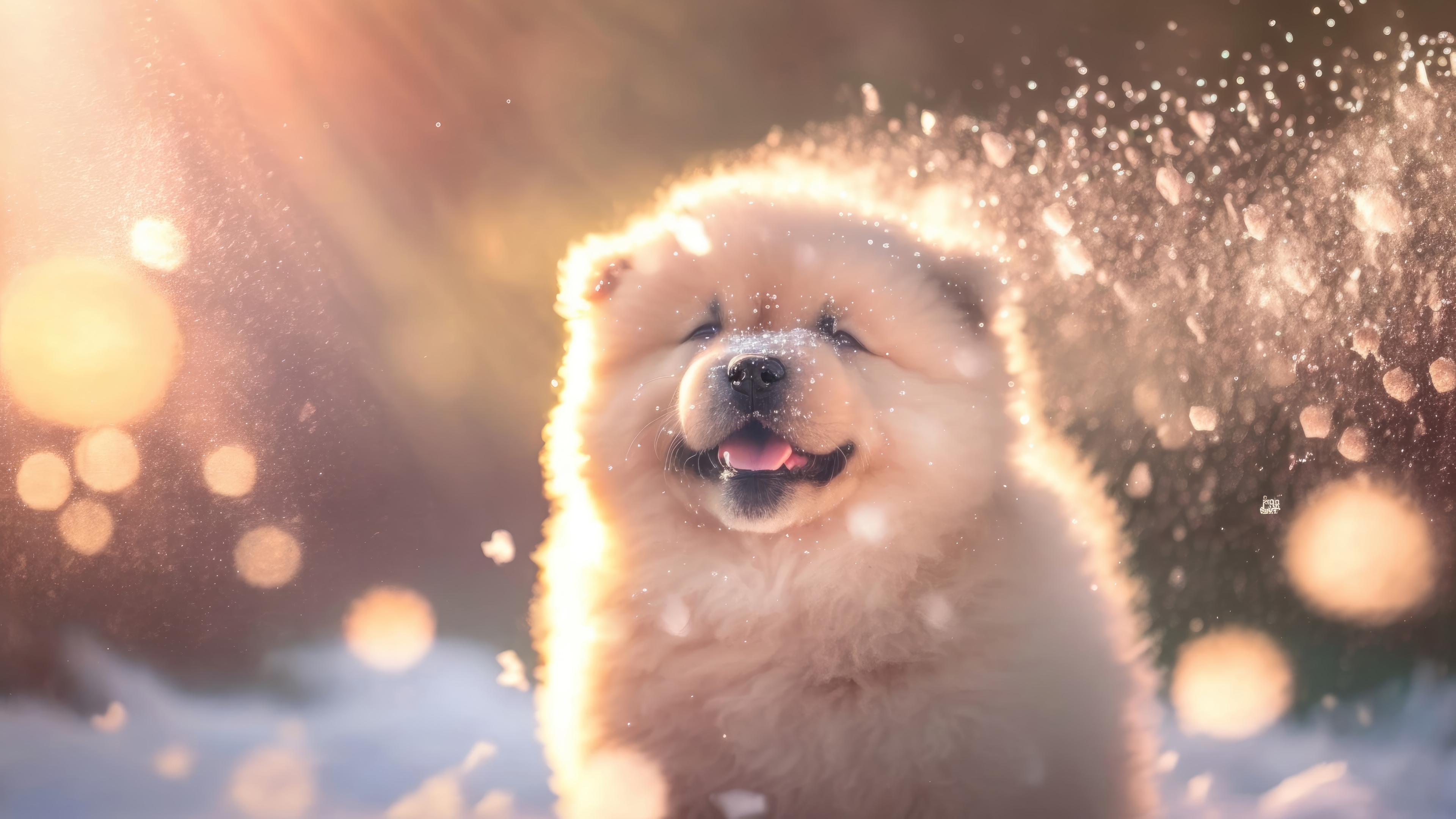 Fluffy Chow Chow puppy in snow HD Wallpaper