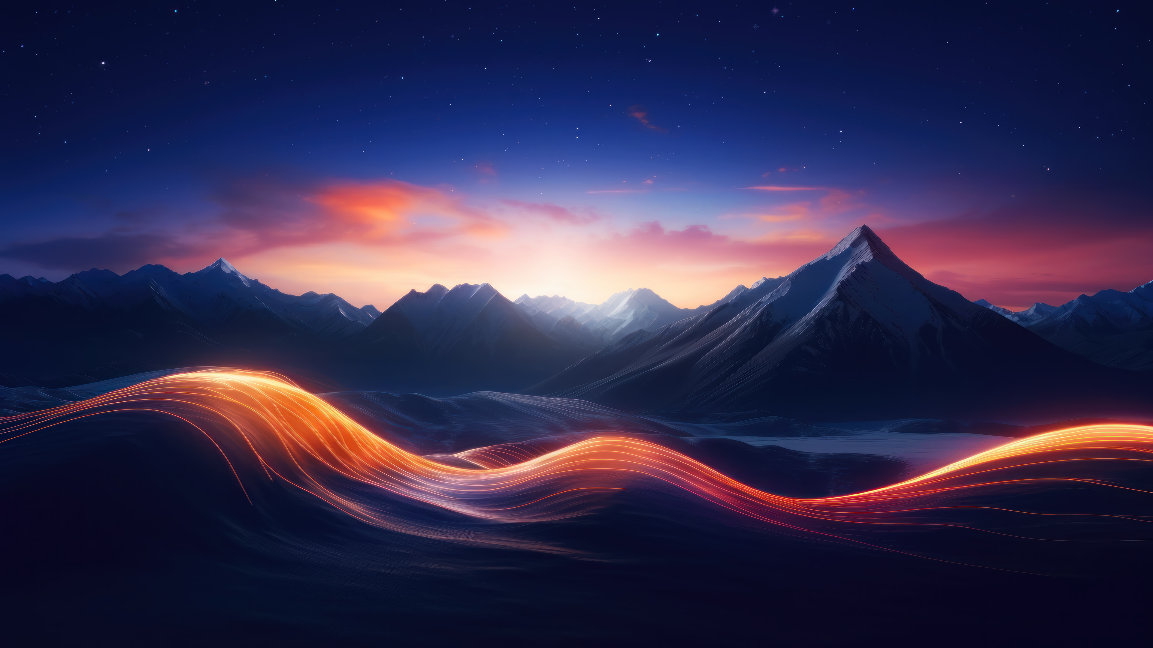 Digital Art 4K Sunrise Over Mountains HD Wallpaper