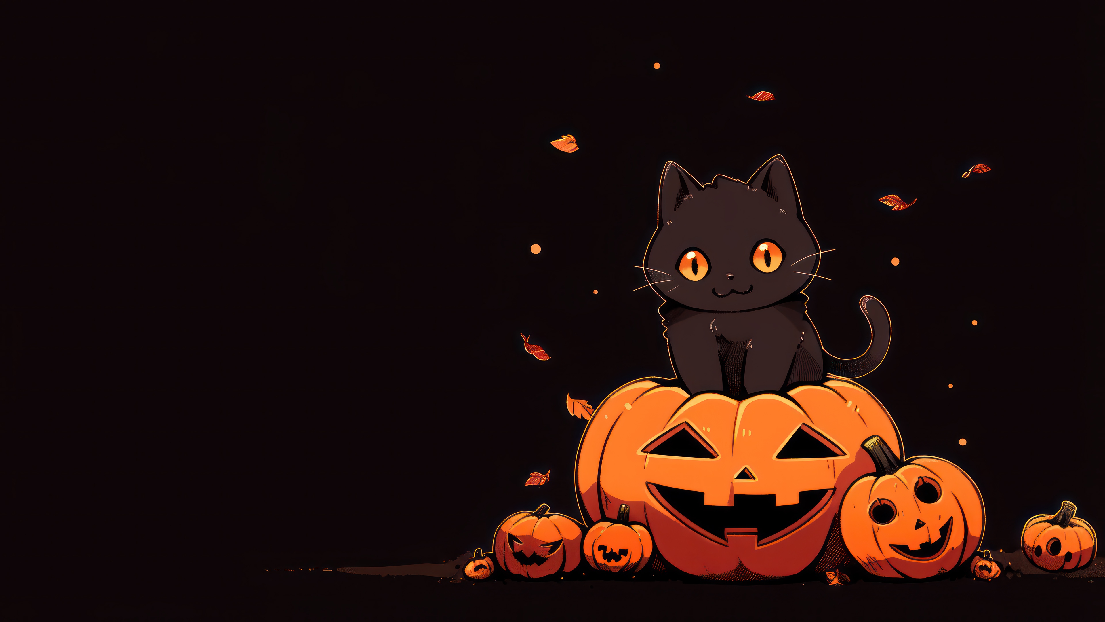 Black Cat on Pumpkins for Halloween 4K HD Wallpaper