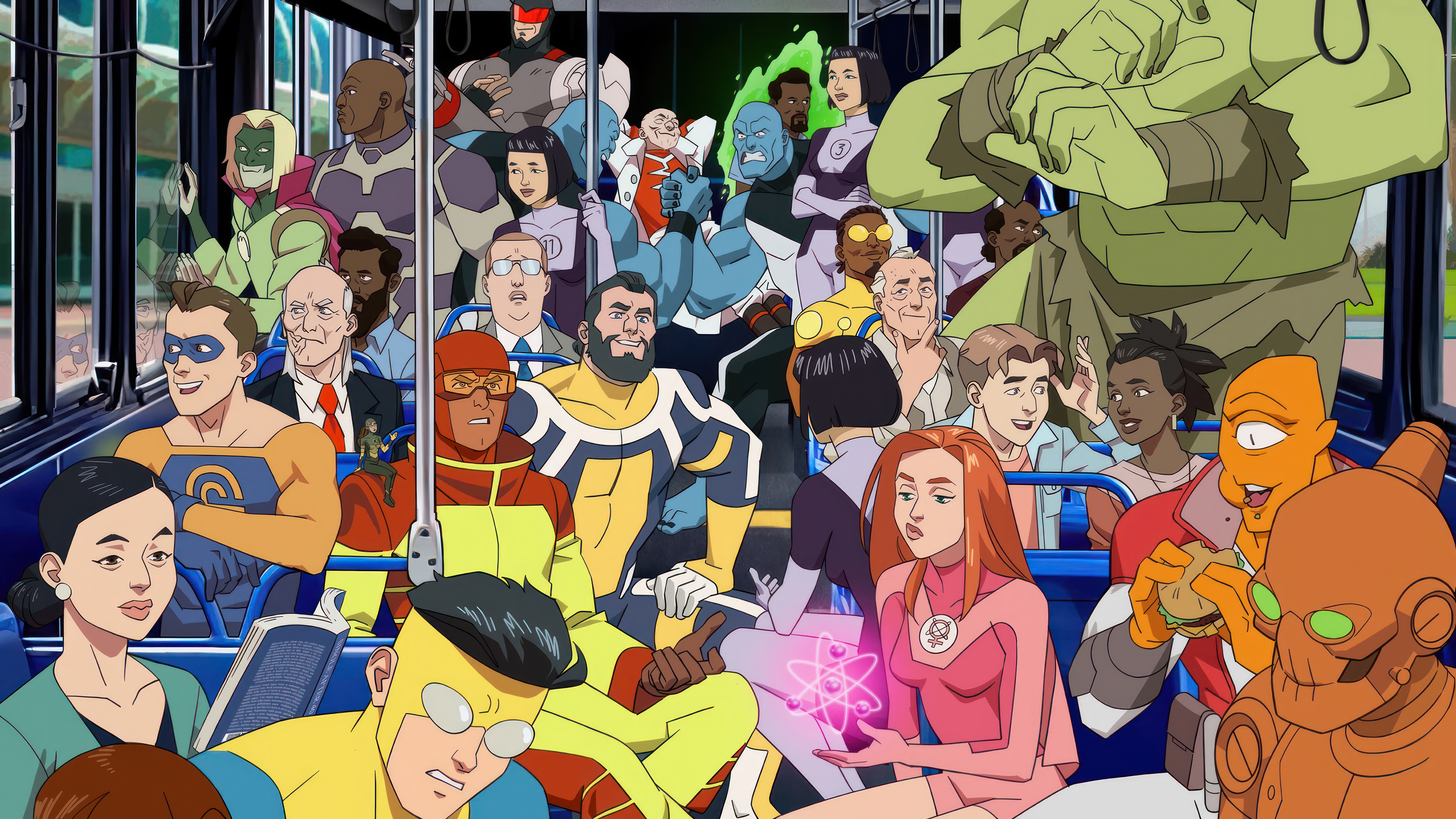 Invincible characters on a bus HD Wallpaper