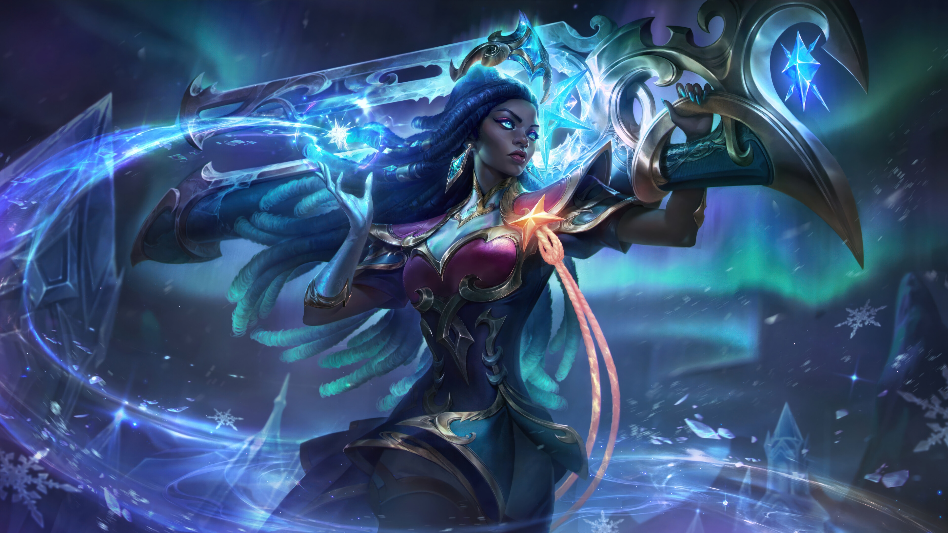 Winterblessed Senna with a Starry Sword in League of Legends 4K HD Wallpaper