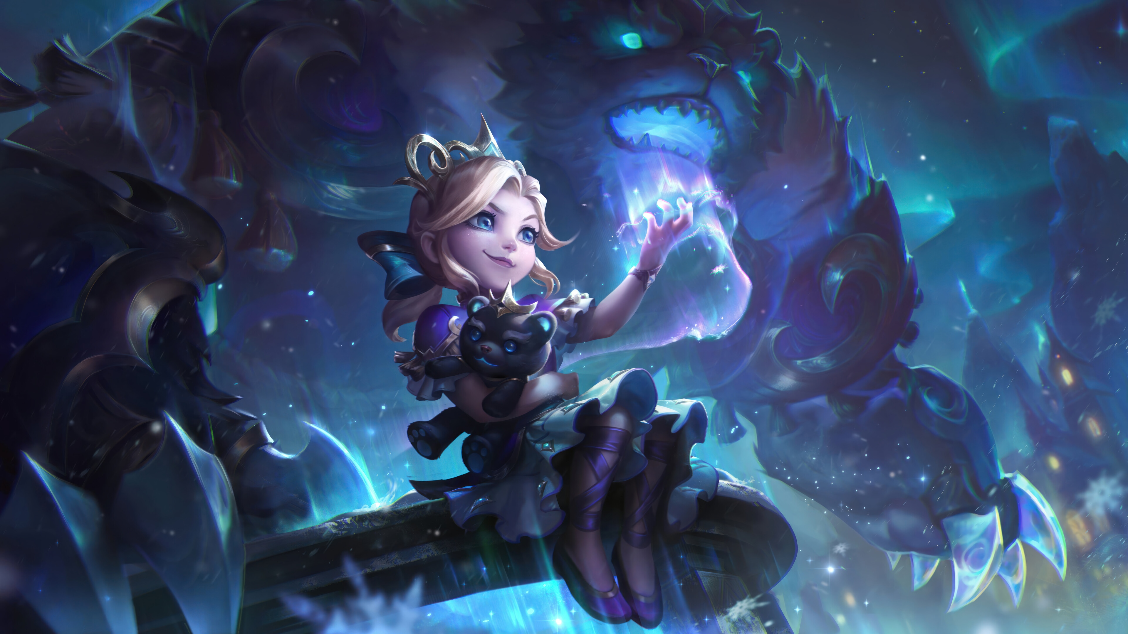 Winterblessed Annie and Tibbers in League of Legends 4K HD Wallpaper