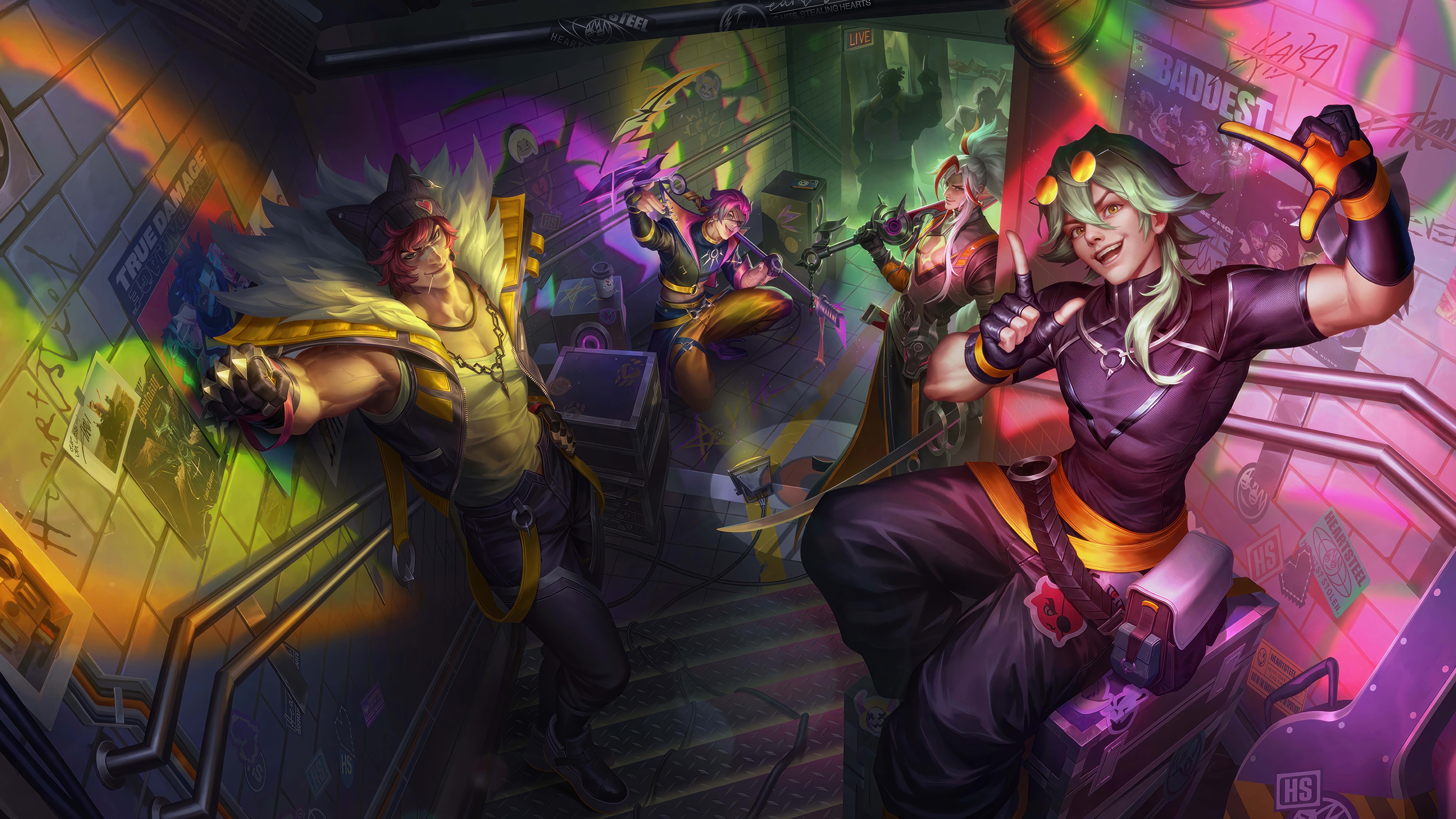 Heartsteel Ezreal, Sett, Kayn, and Yone in a subway HD Wallpaper