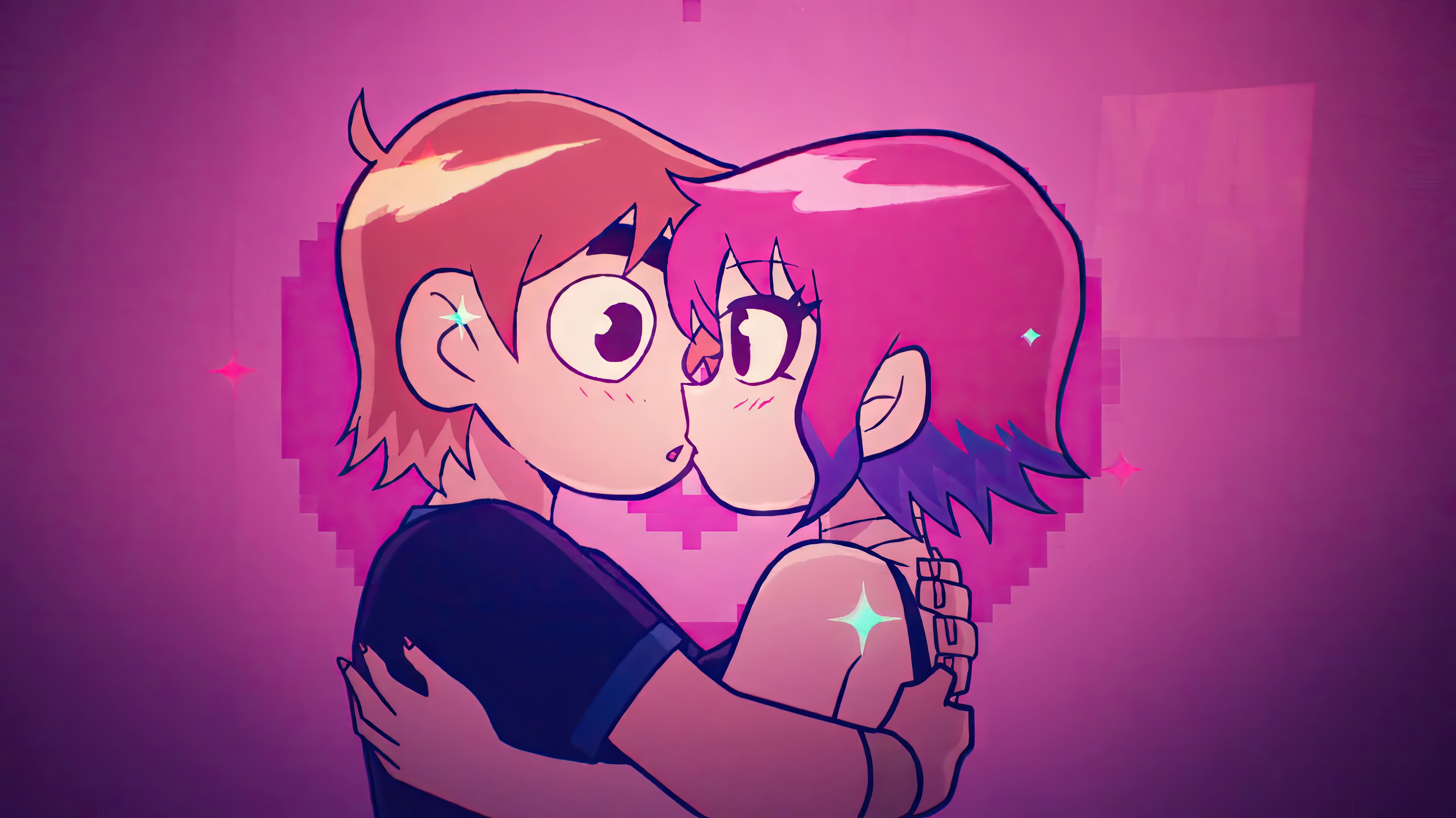 Scott Pilgrim and Ramona Flowers Kissing HD Wallpaper