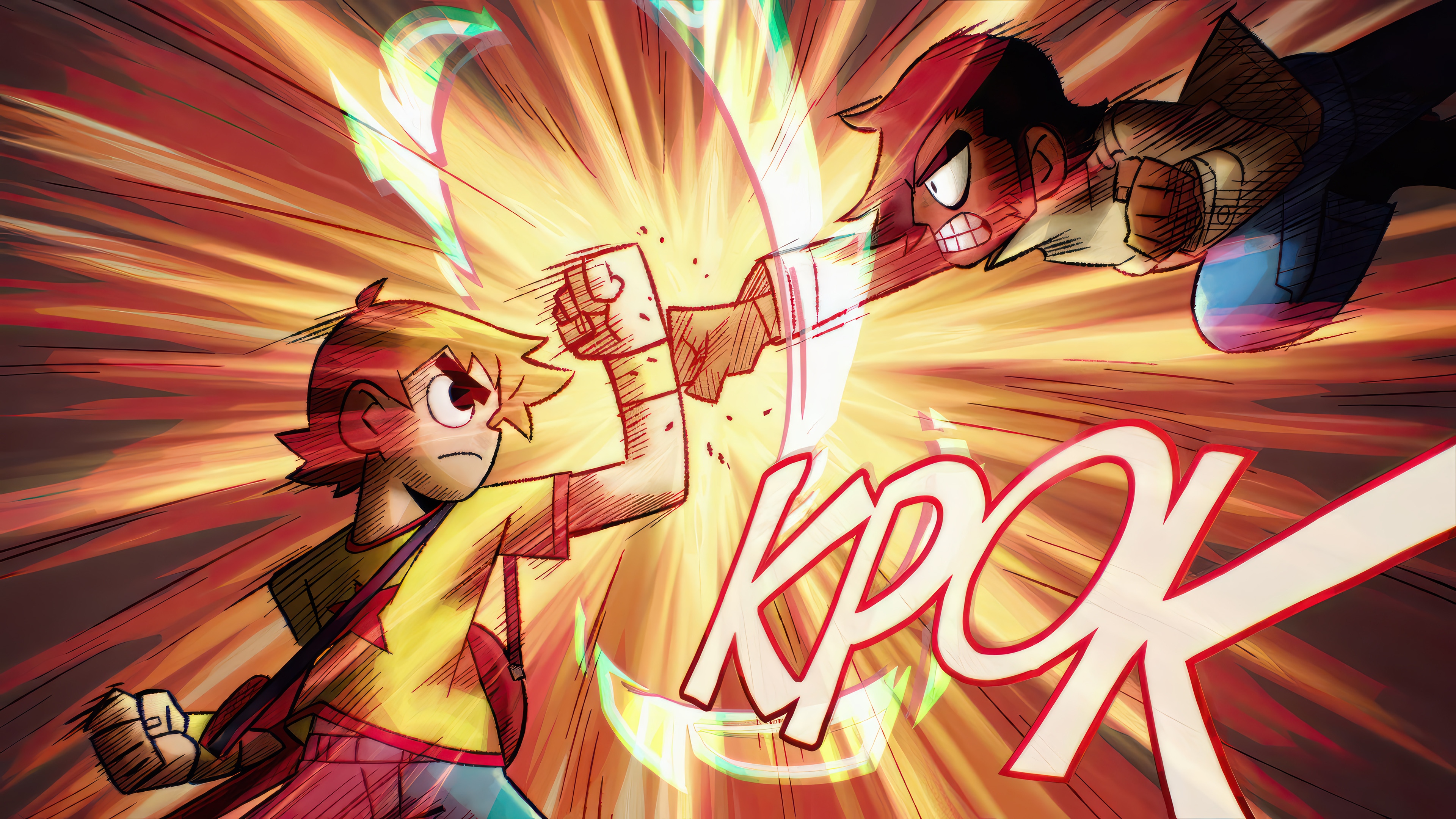 Scott Pilgrim Takes Off: Two characters punch each other HD Wallpaper