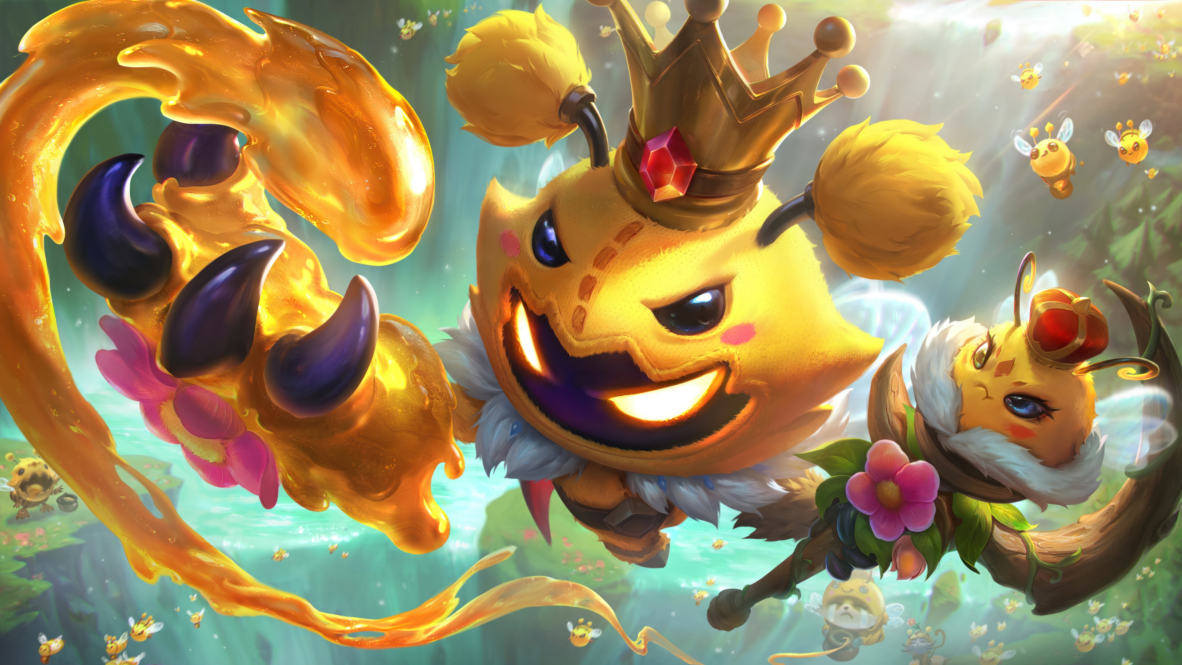 Veigar in Bee-themed attire with honey and bees HD Wallpaper