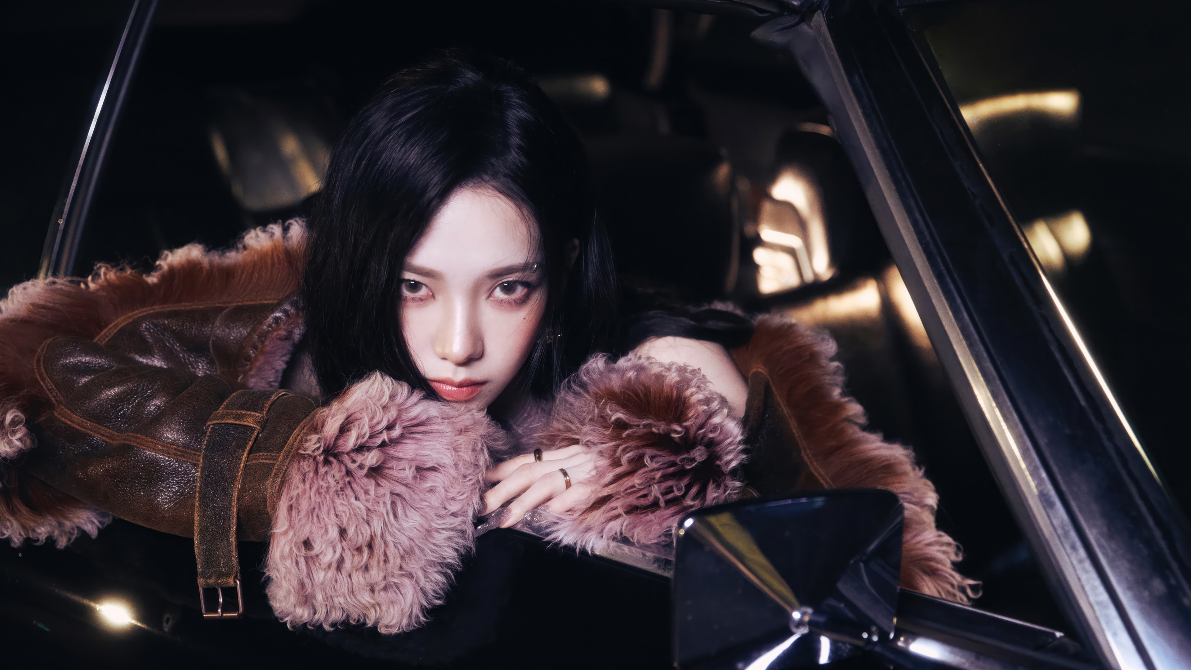 Karina from Aespa in a fur-lined jacket HD Wallpaper
