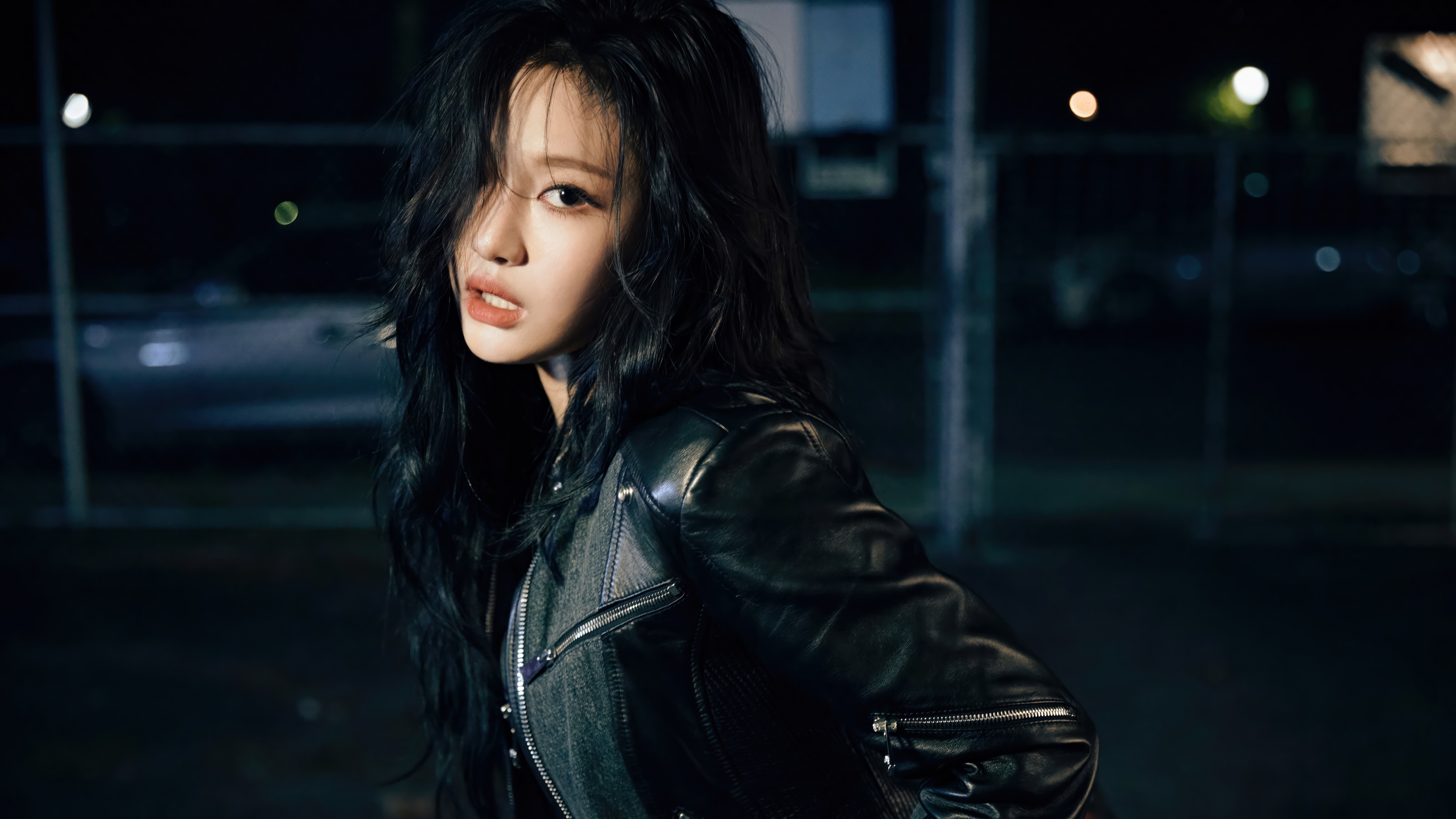 Ningning from Aespa in a black leather jacket HD Wallpaper