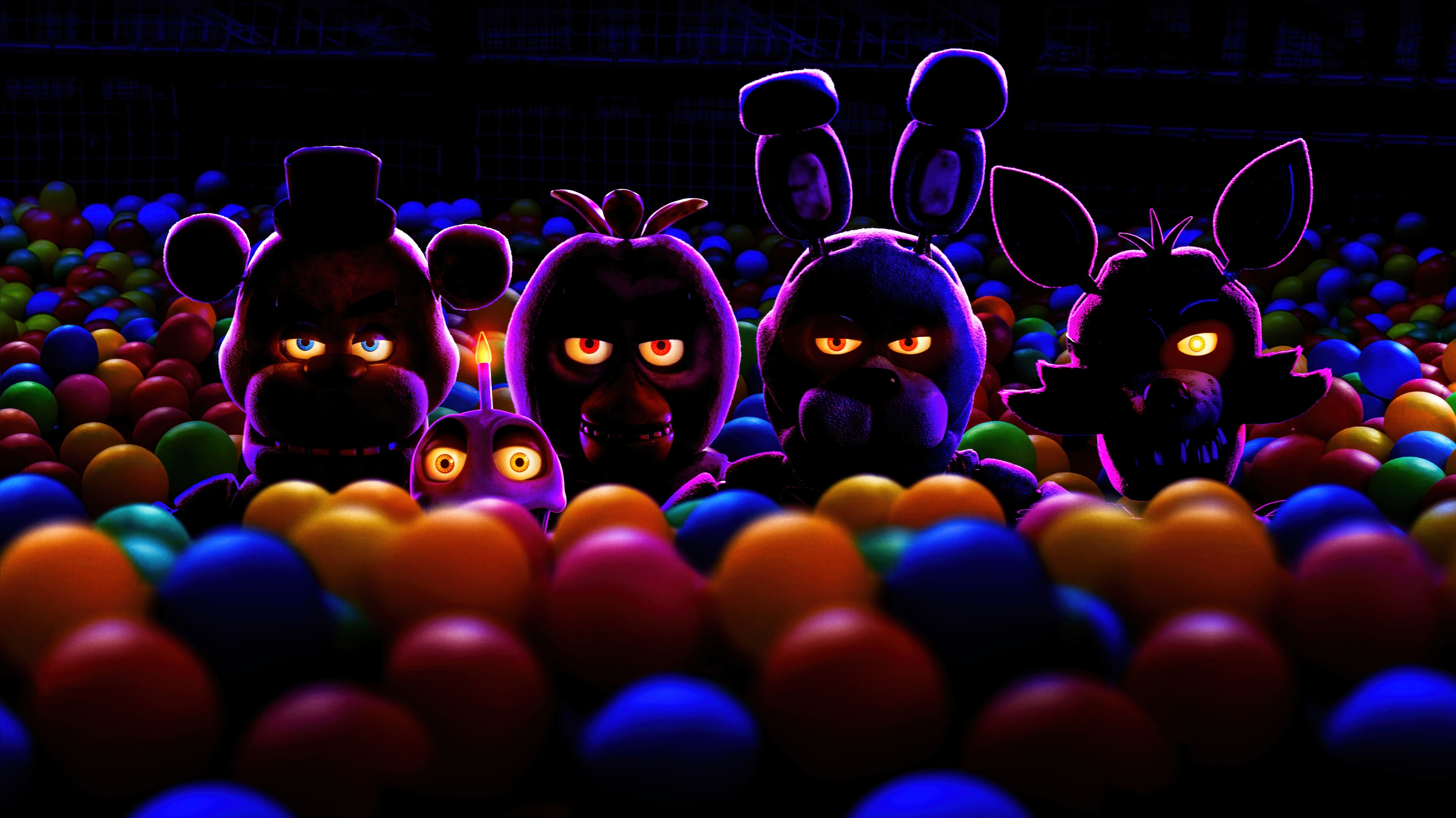 Five Nights at Freddy's characters in a ball pit 4K HD Wallpaper