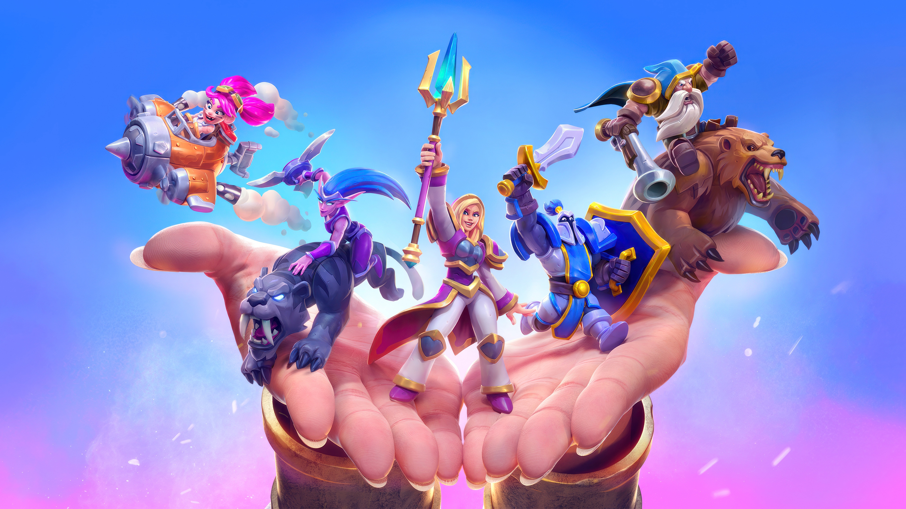 Warcraft Rumble characters on hands HD Wallpaper