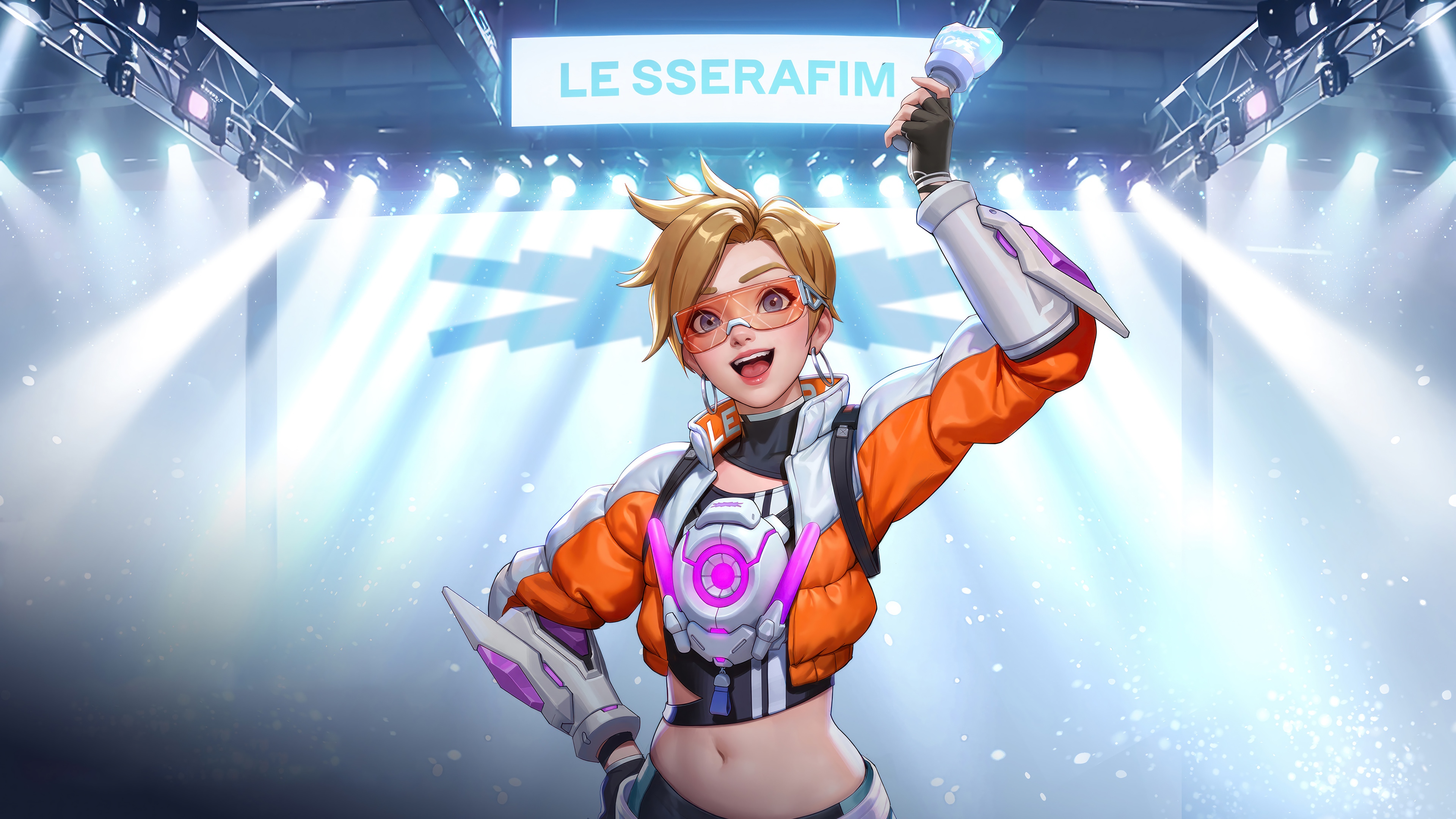 Tracer from Overwatch 2 with Le Sserafim HD Wallpaper