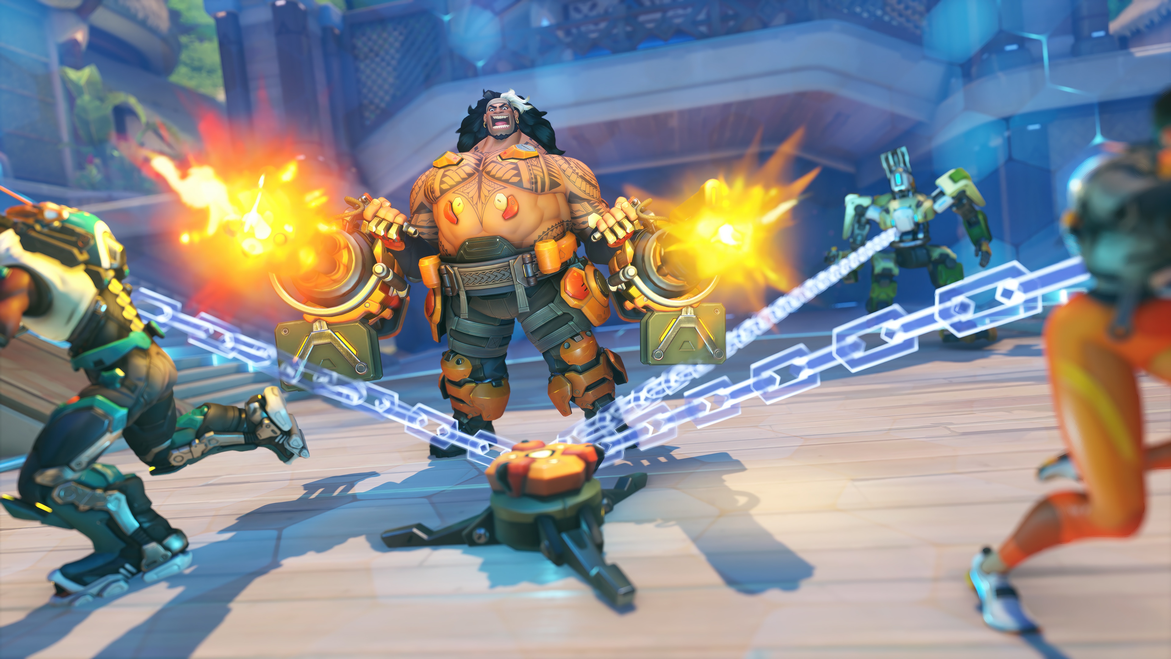 Overwatch 2: Mauga firing Gatling Guns HD Wallpaper