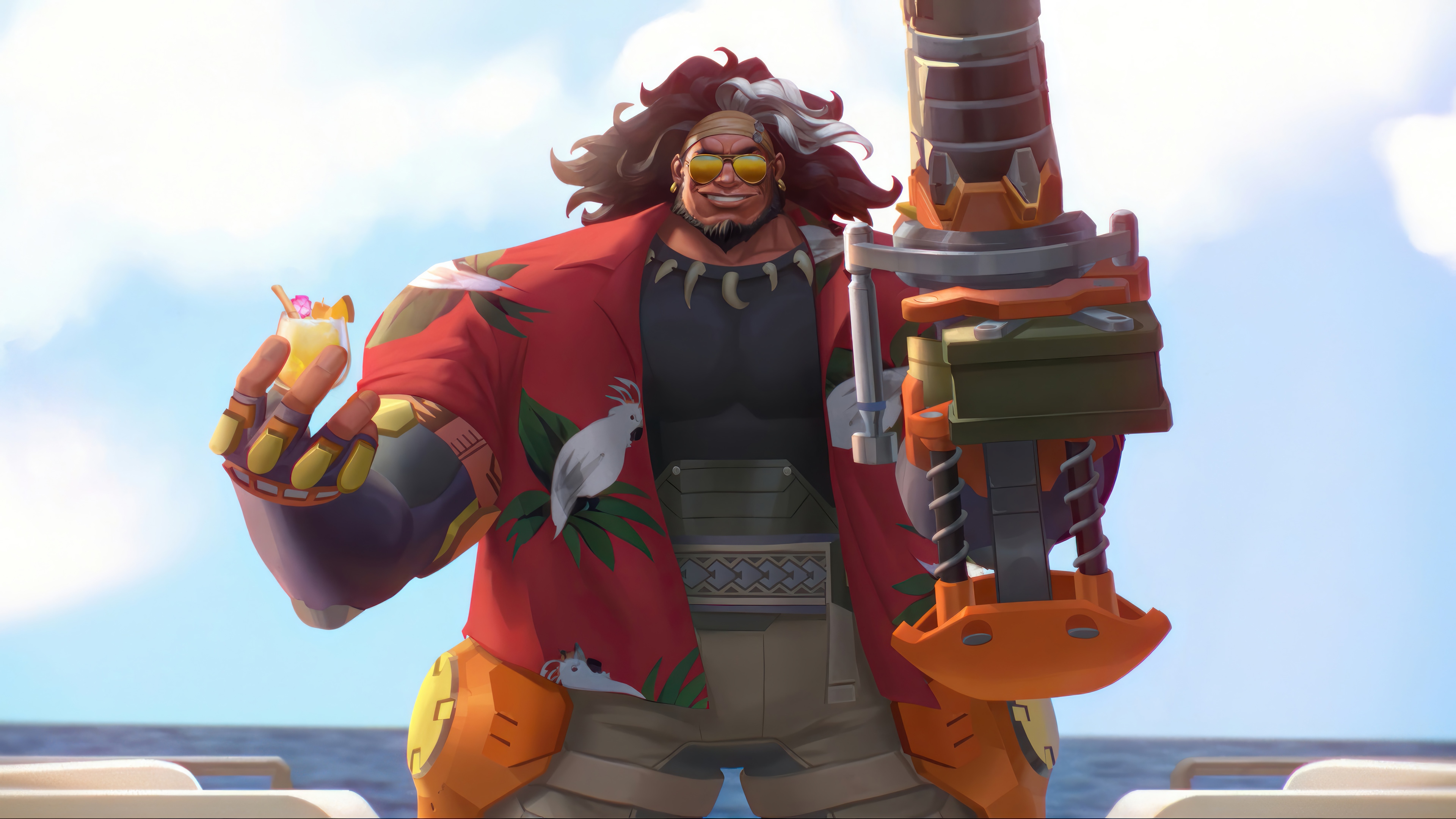 Mauga from Overwatch 2 holding a drink HD Wallpaper