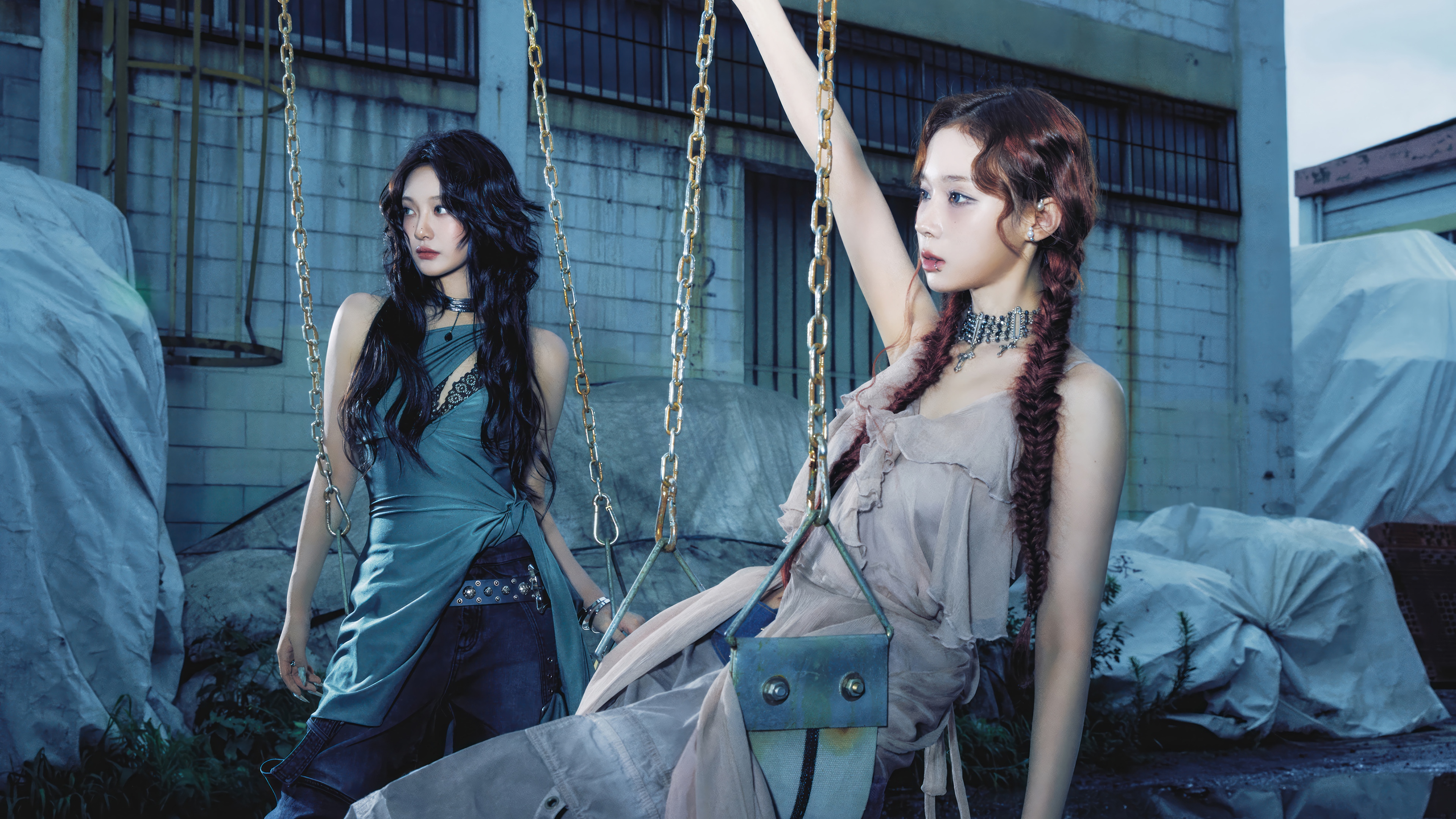 Aespa Winter and Ningning on a swing HD Wallpaper