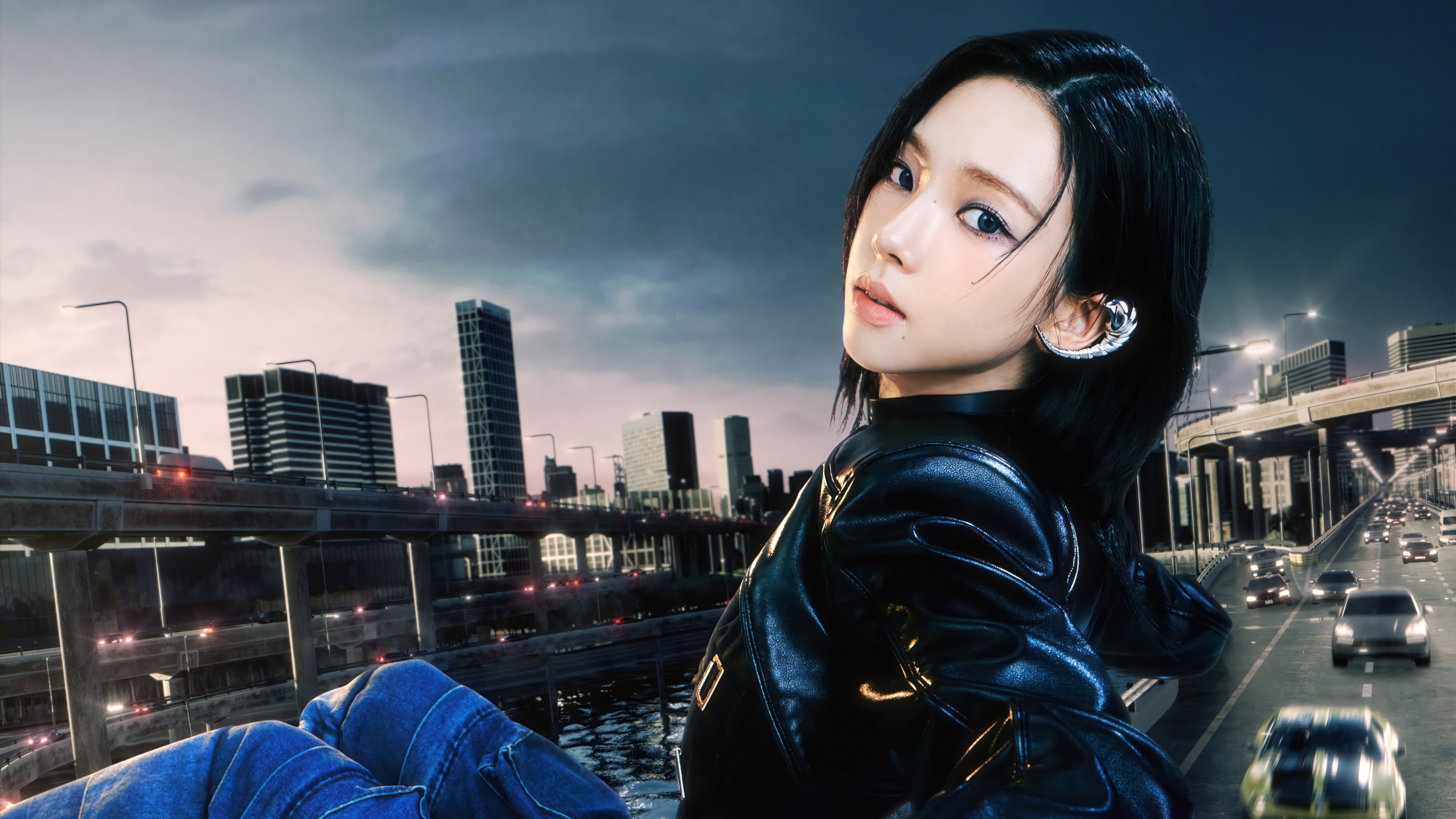 Karina from Aespa in a futuristic city HD Wallpaper