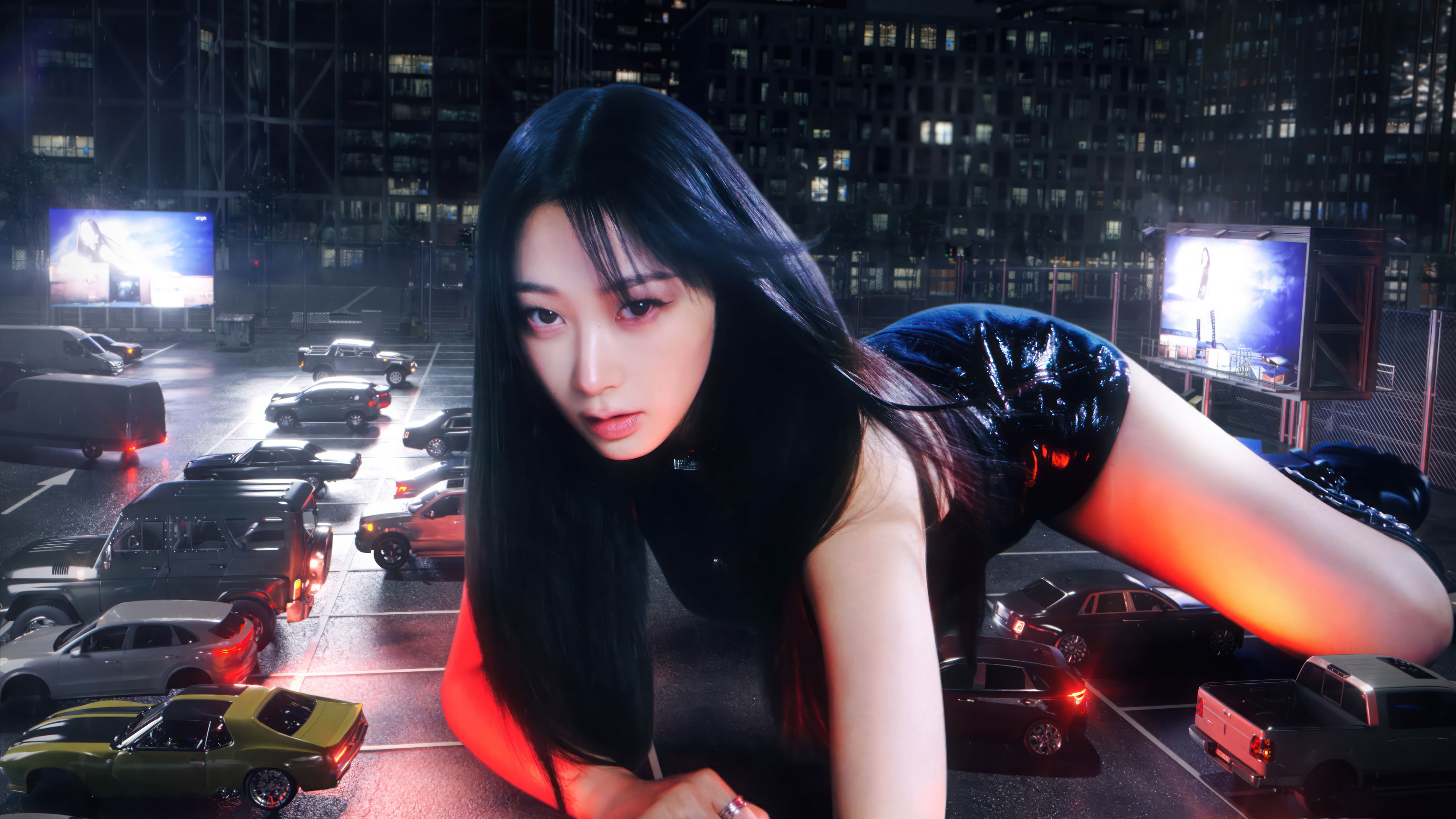 Giselle from Aespa in a city at night HD Wallpaper