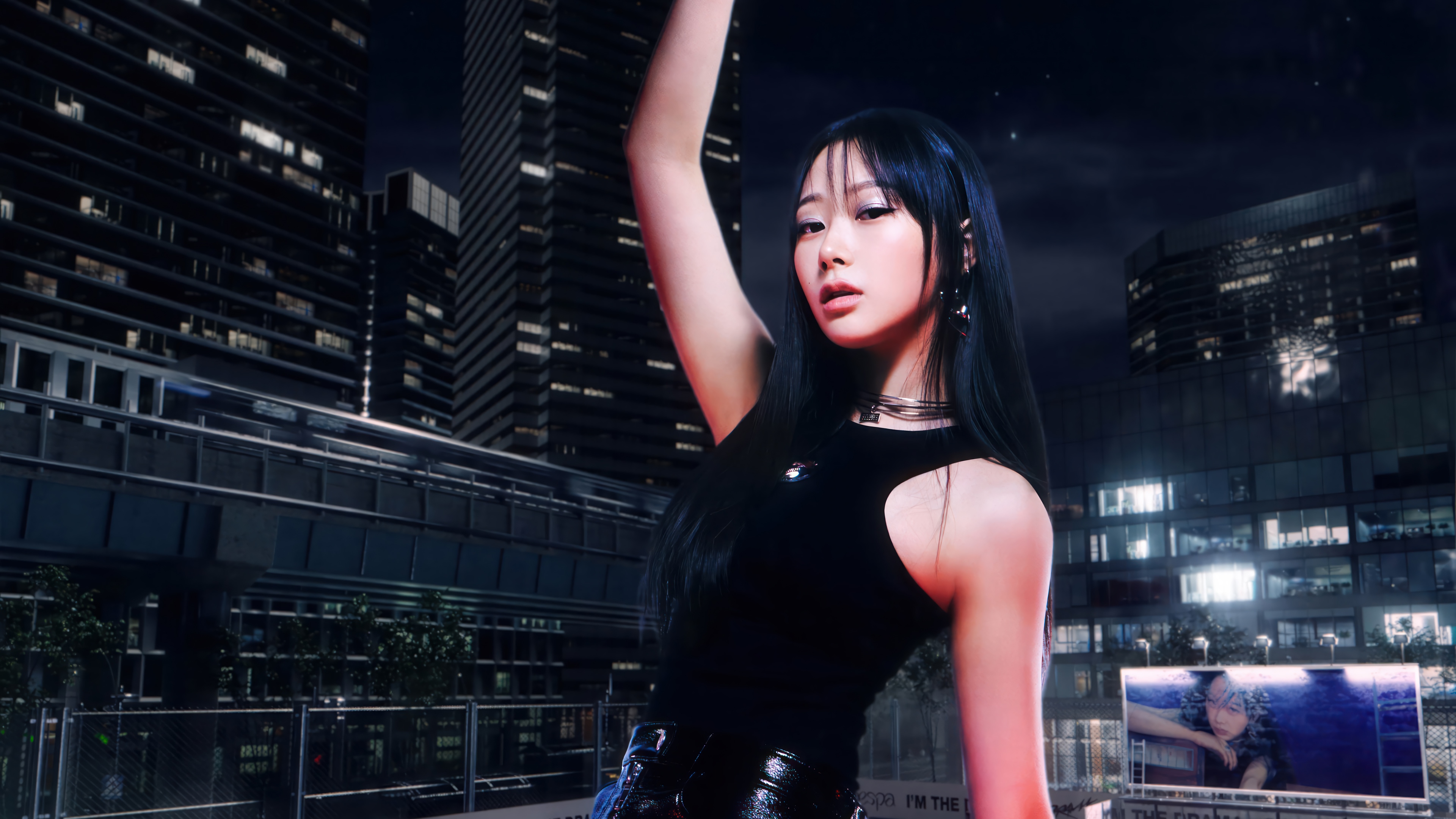 Aespa Giselle in a city at night HD Wallpaper