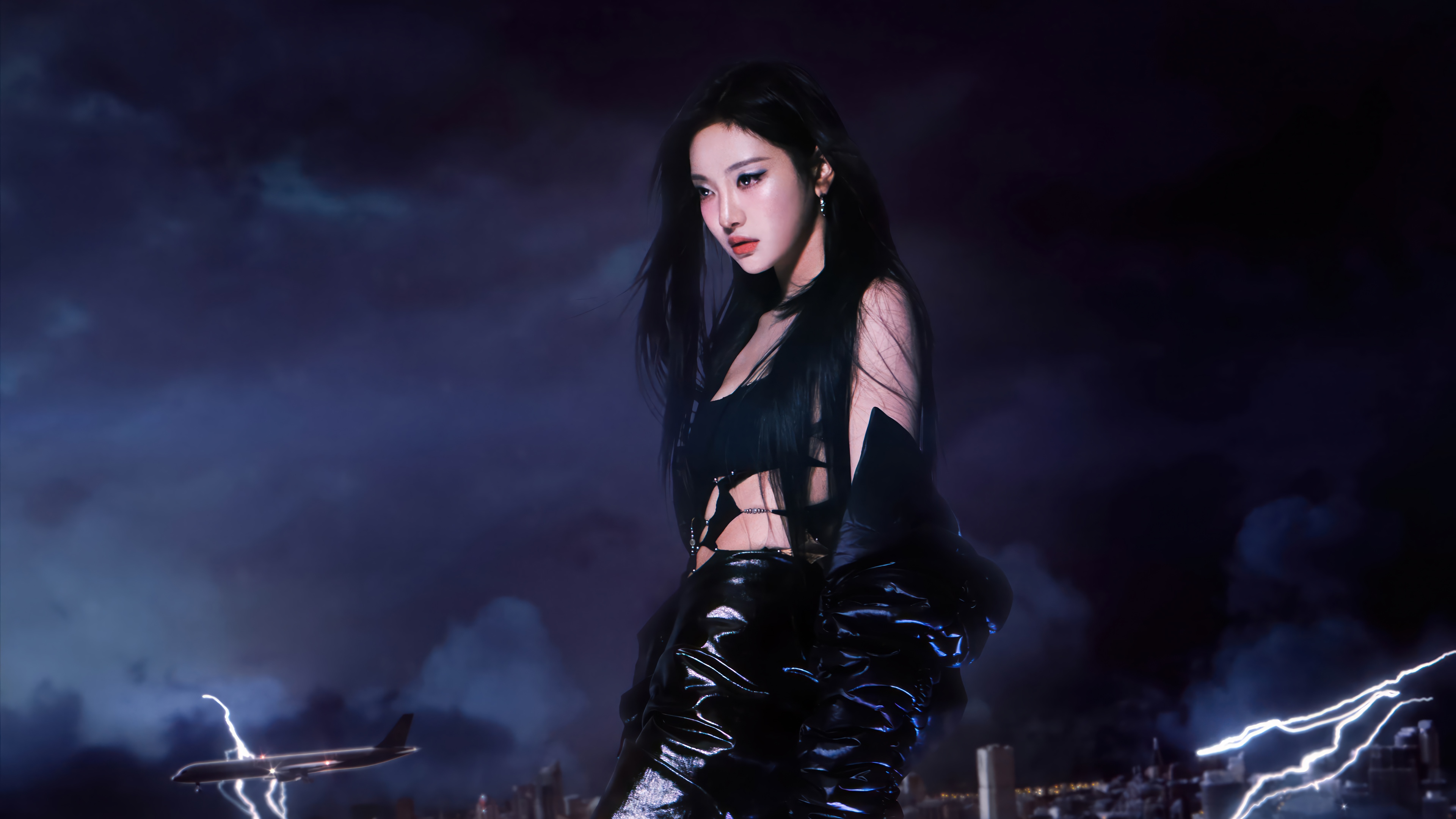 Ningning from Aespa in a stormy sky HD Wallpaper