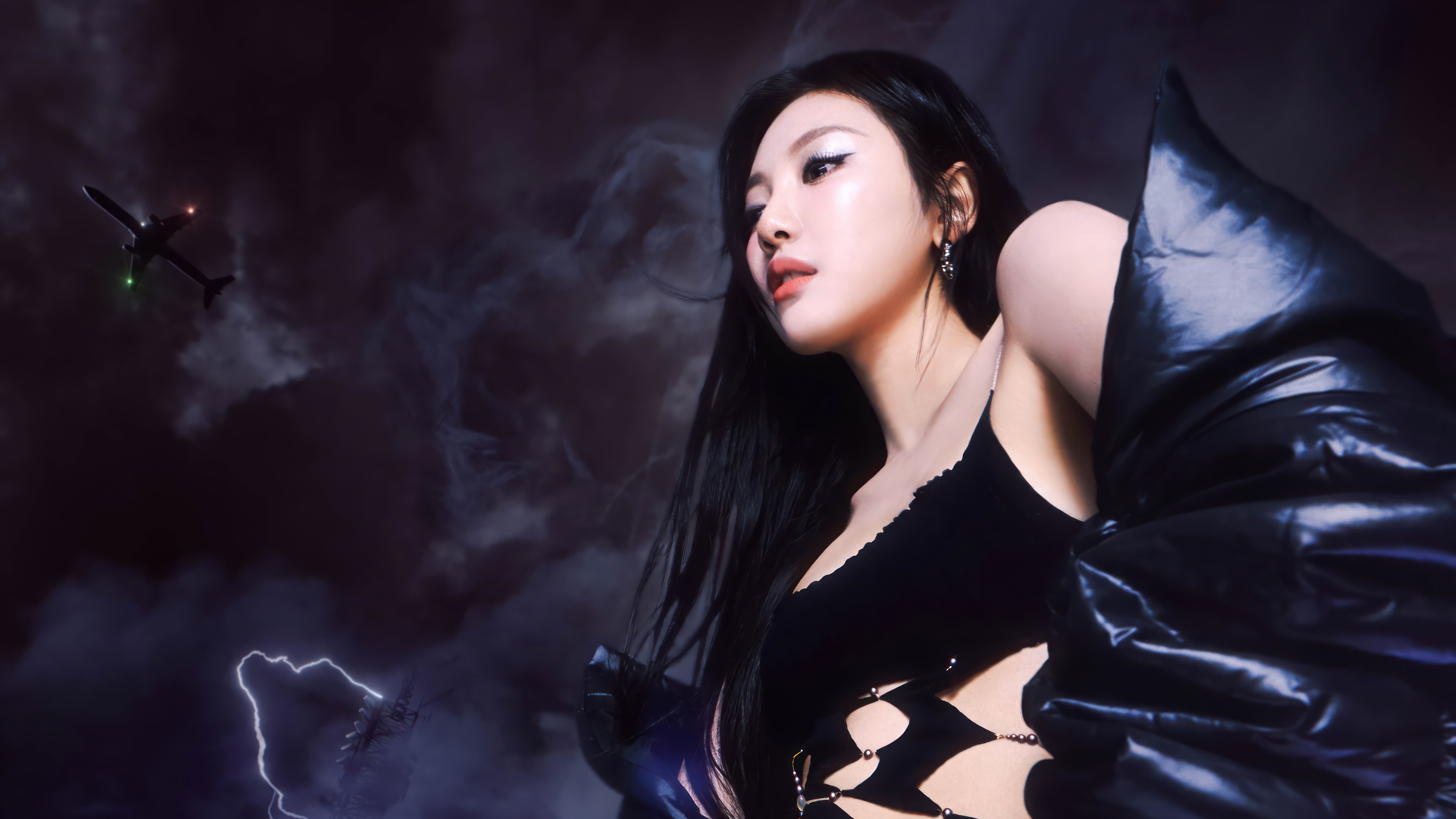 Ningning from Aespa in a dark, stormy scene HD Wallpaper