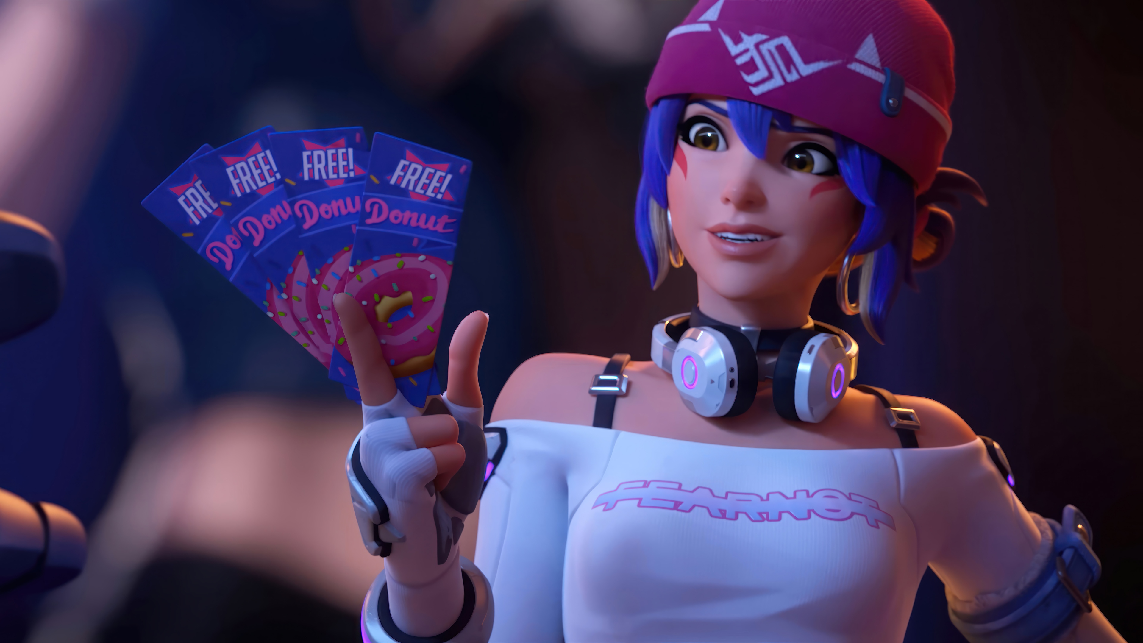 Kiriko from Overwatch 2 holding free donut tickets HD Wallpaper