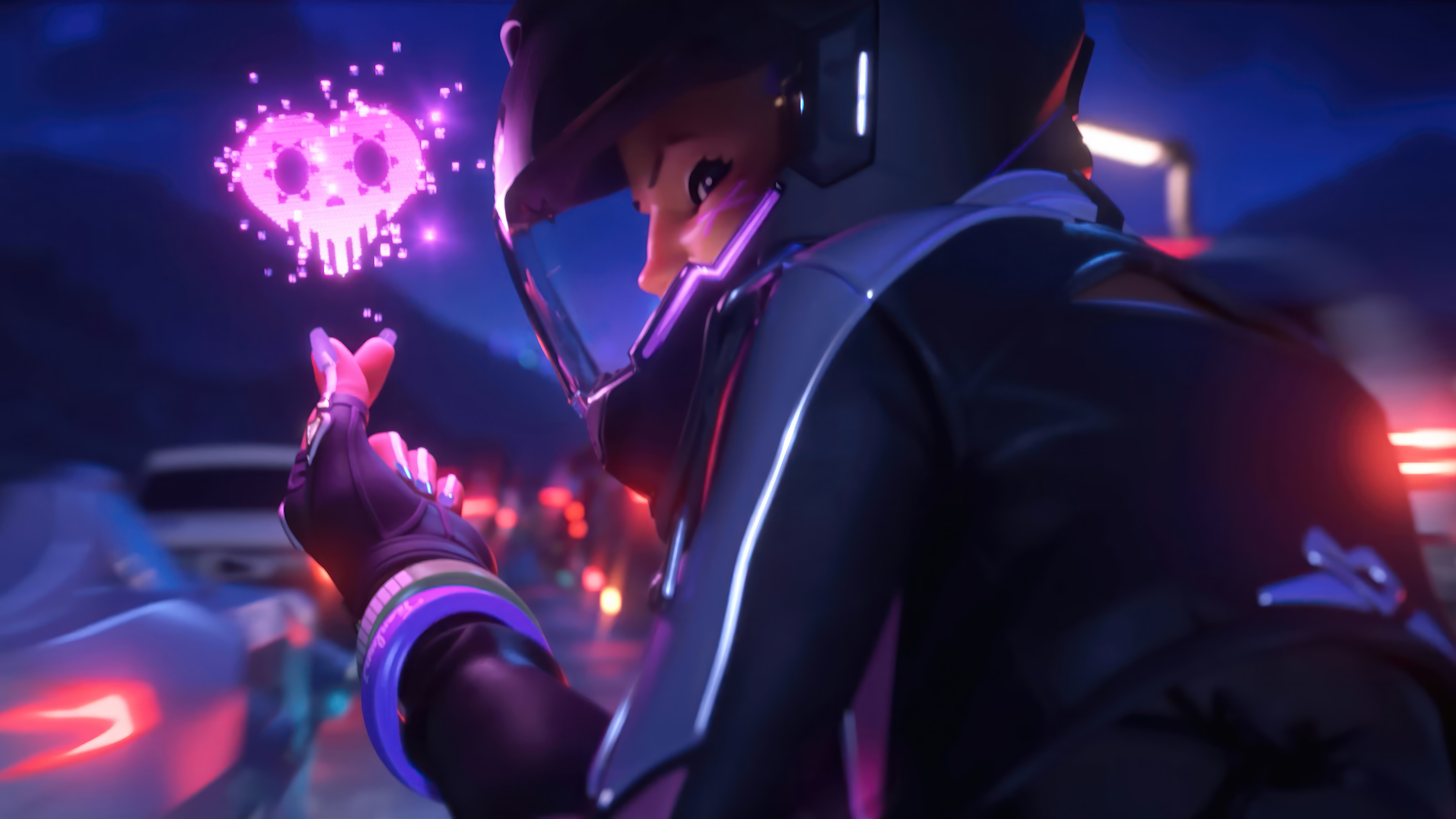 Sombra from Overwatch 2 with a pink skull heart HD Wallpaper