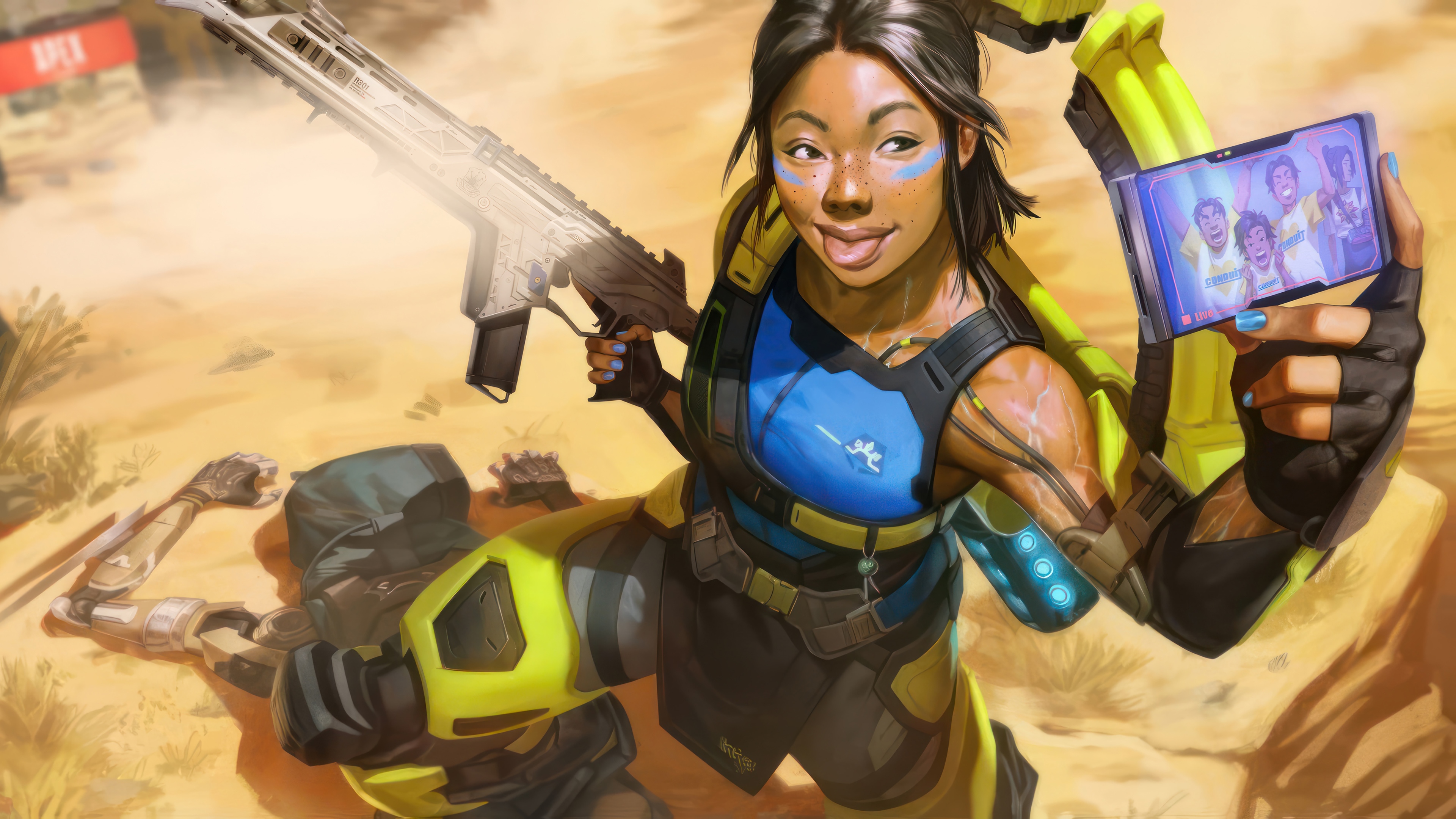 Conduit from Apex Legends holding a rifle and a phone HD Wallpaper