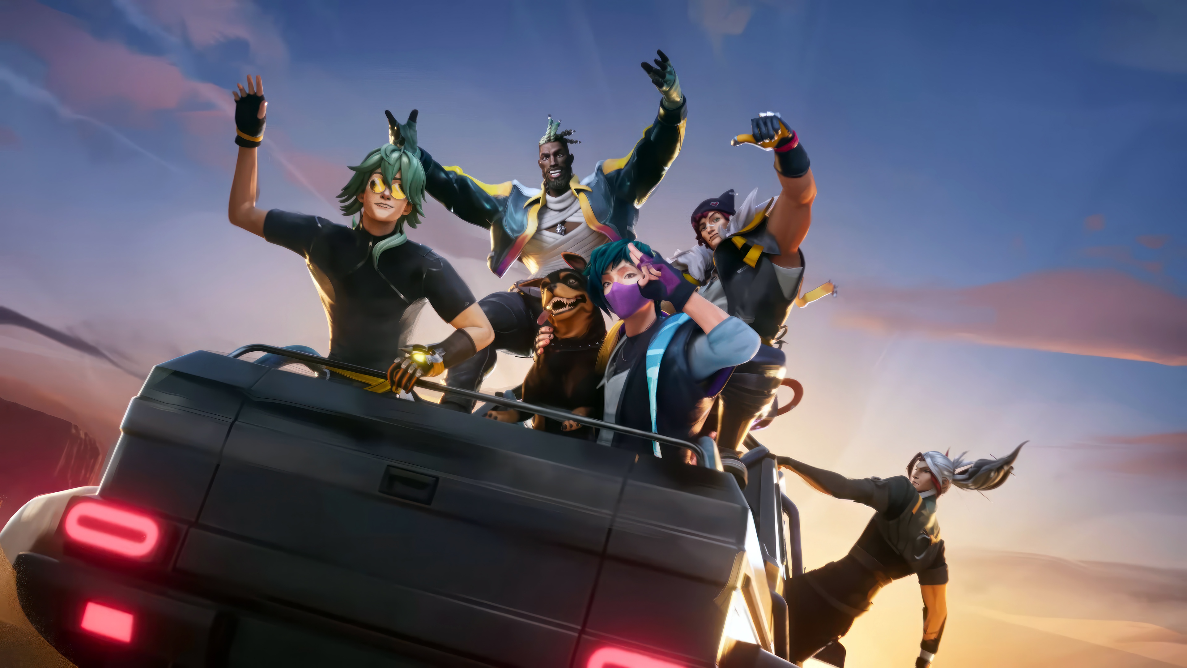 Heartsteel characters in a vehicle with a dog HD Wallpaper