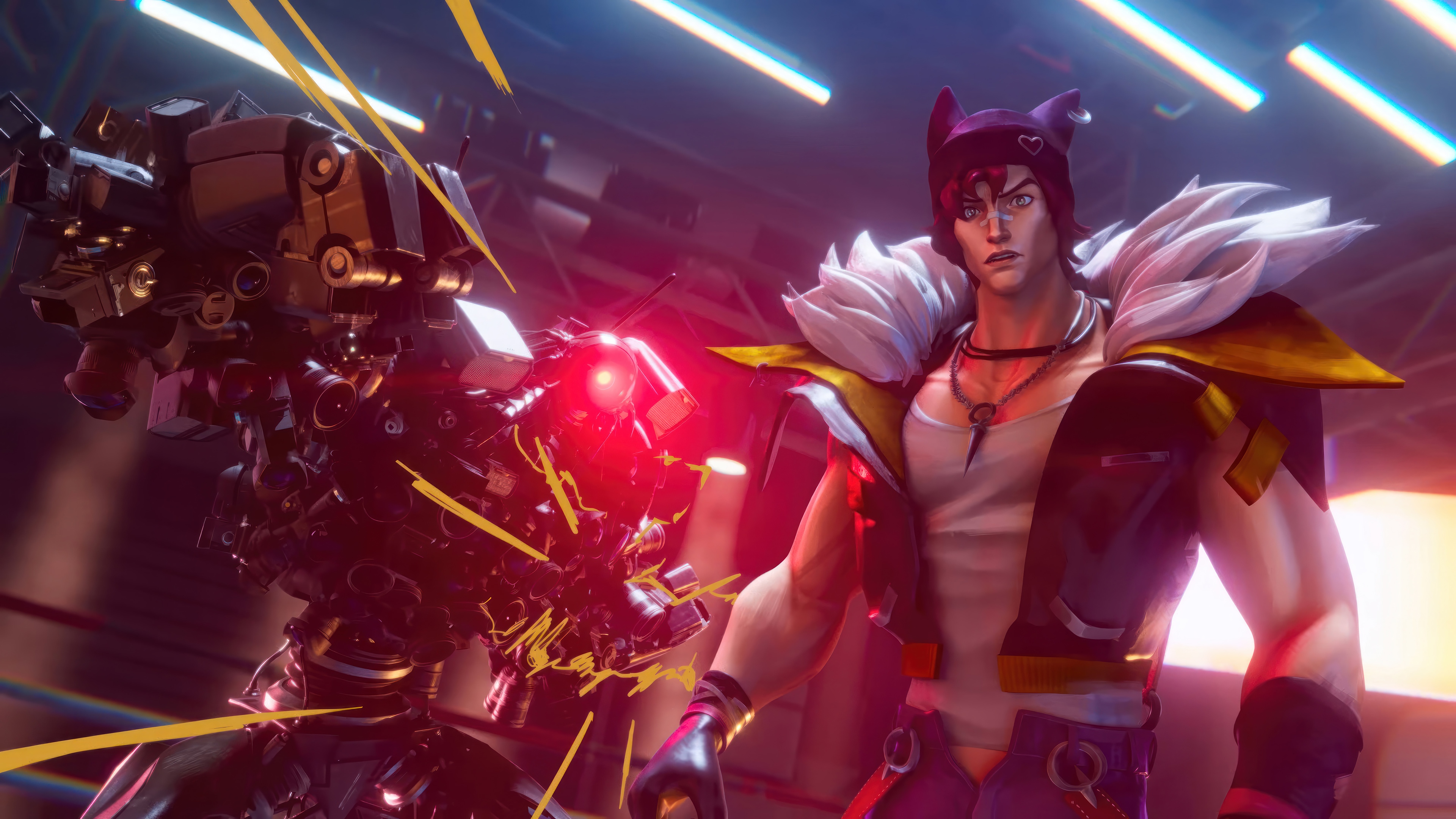 Sett and robot in League of Legends 4K HD Wallpaper