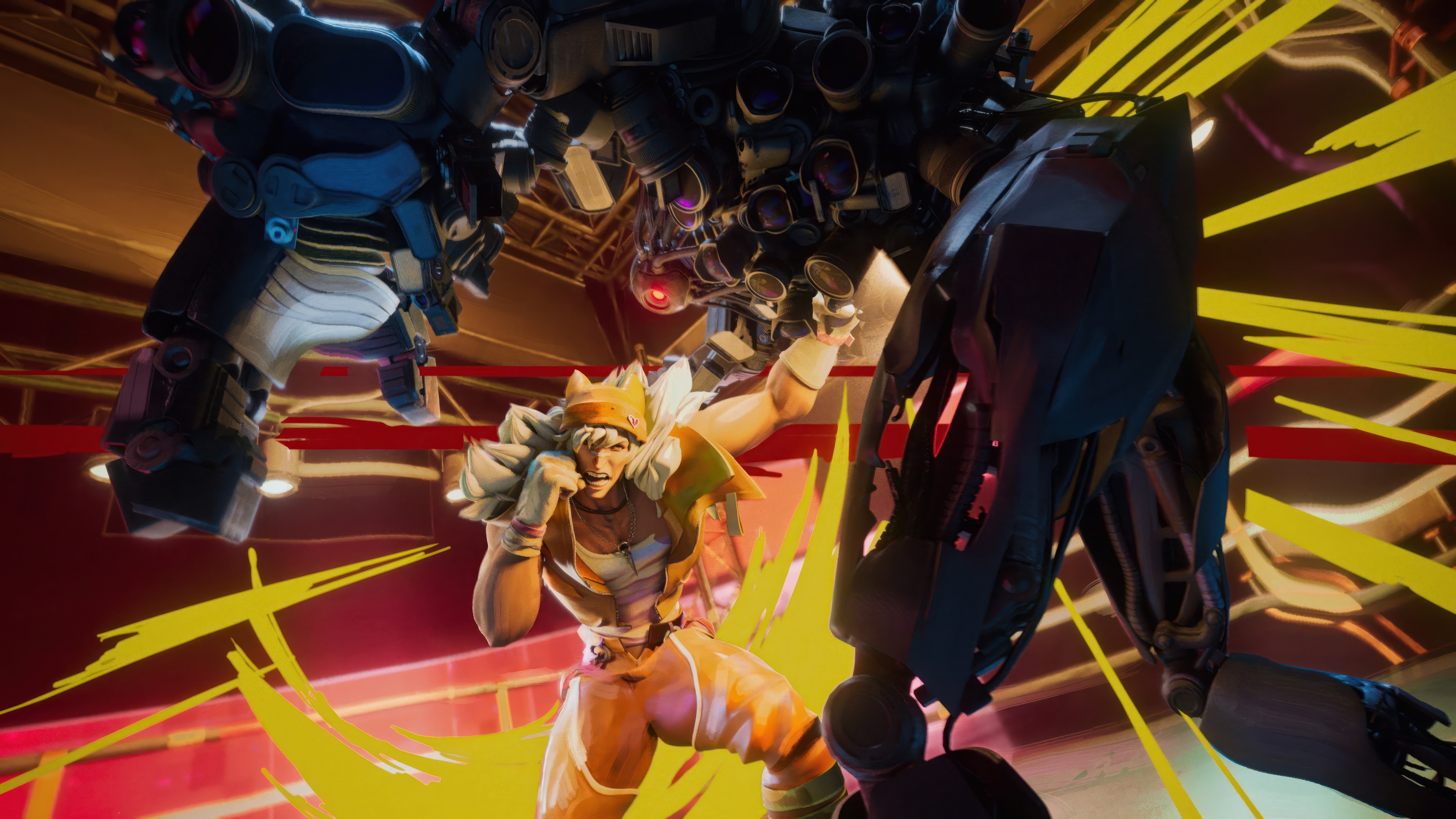 Sett fighting a robot in League of Legends 4K HD Wallpaper