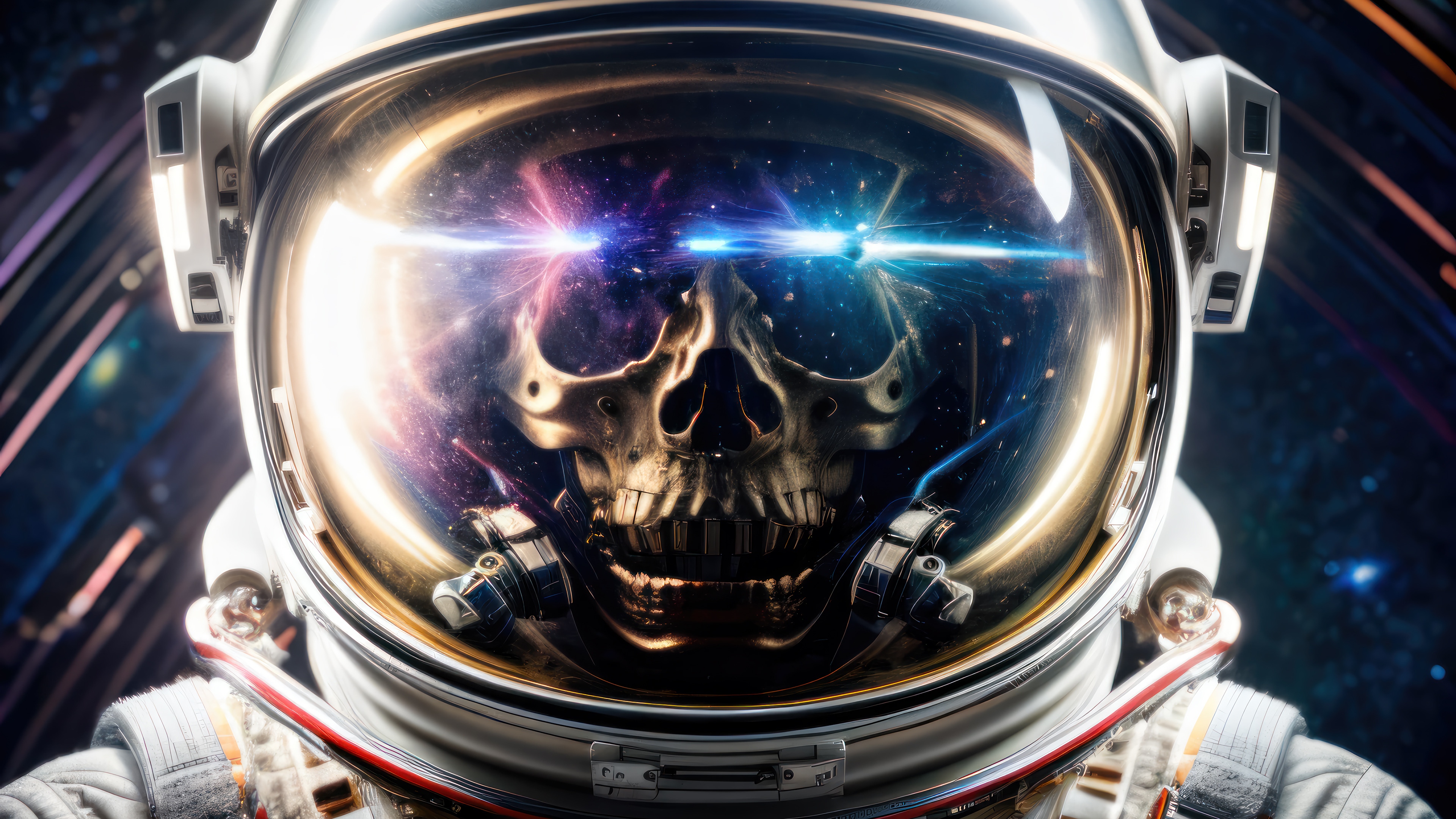 Astronaut Helmet Reflecting a Skull in Space 4K HD Wallpaper