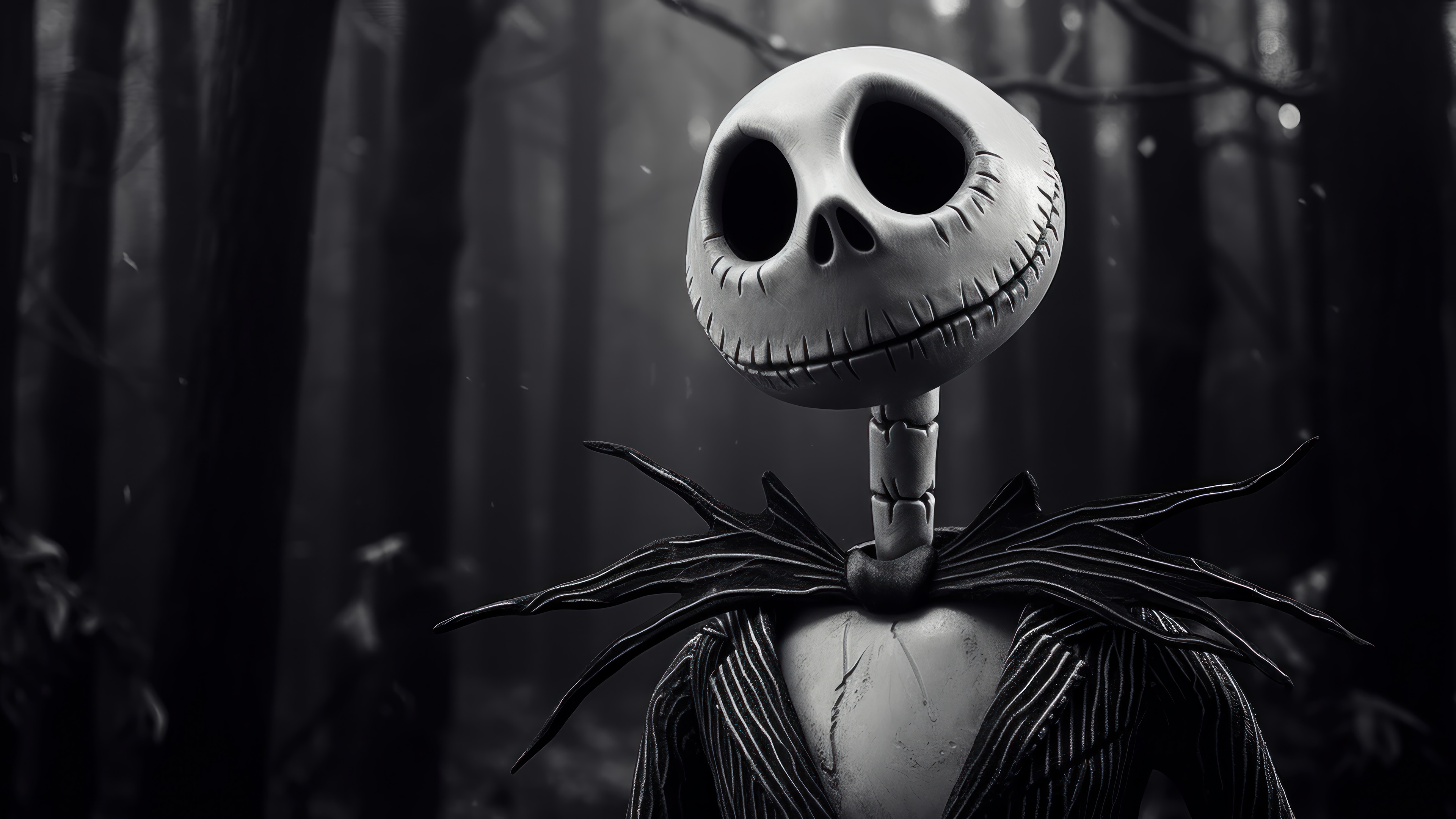 Jack Skellington in a dark forest 4K HD Wallpaper