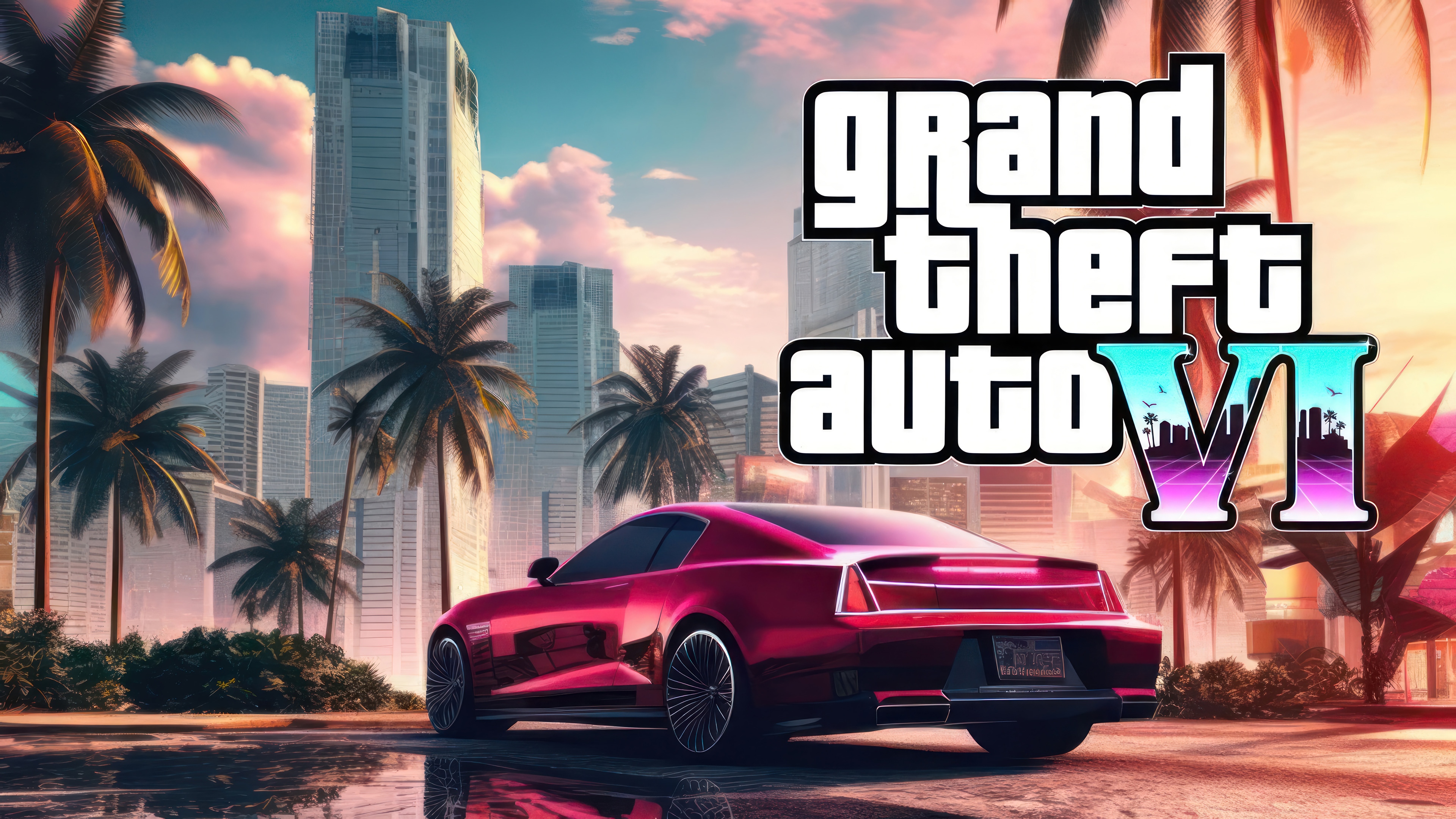 Grand Theft Auto 6 4K with Car and Cityscape HD Wallpaper