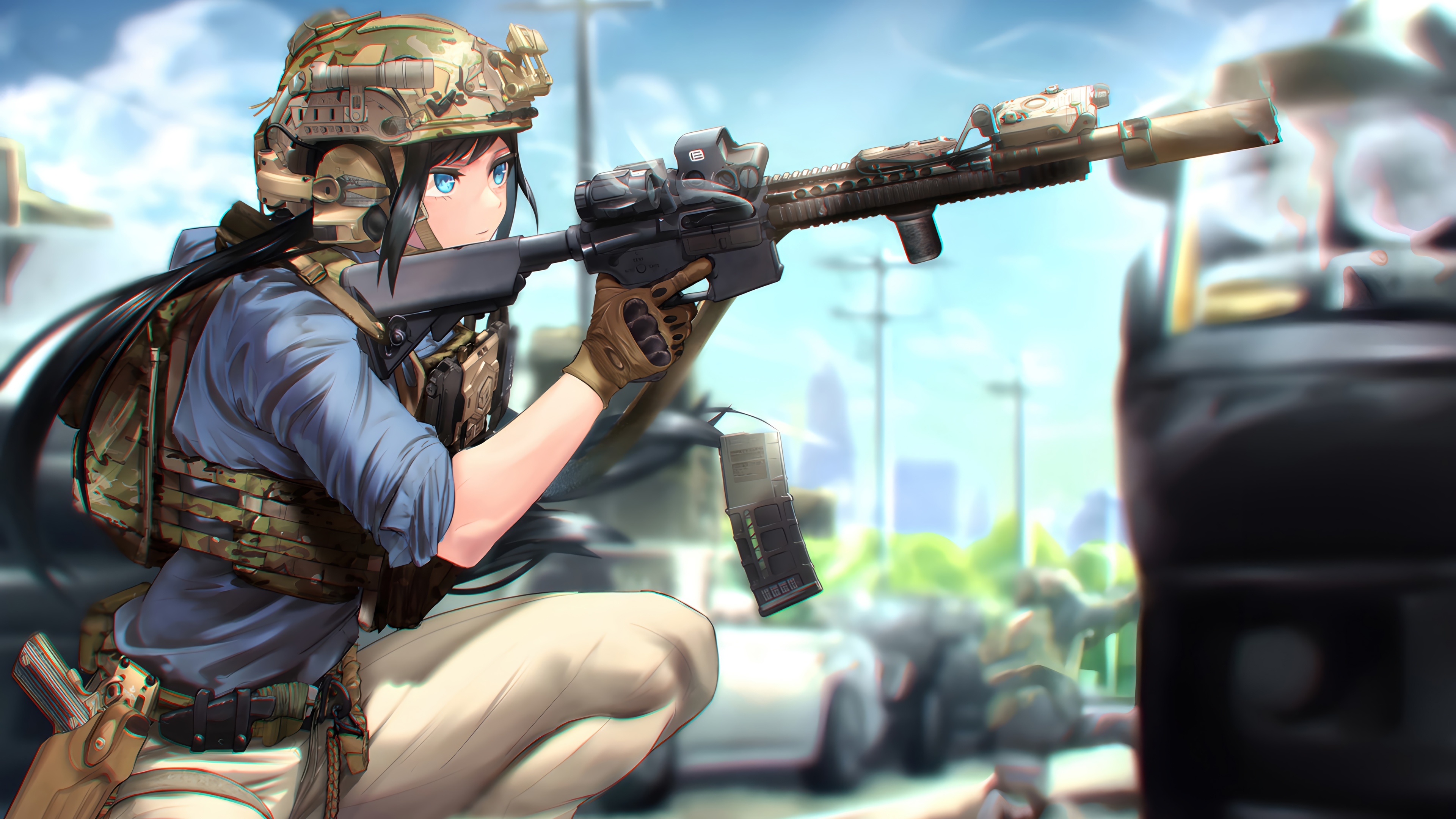 Girl Soldier with Rifle in 4K HD Wallpaper