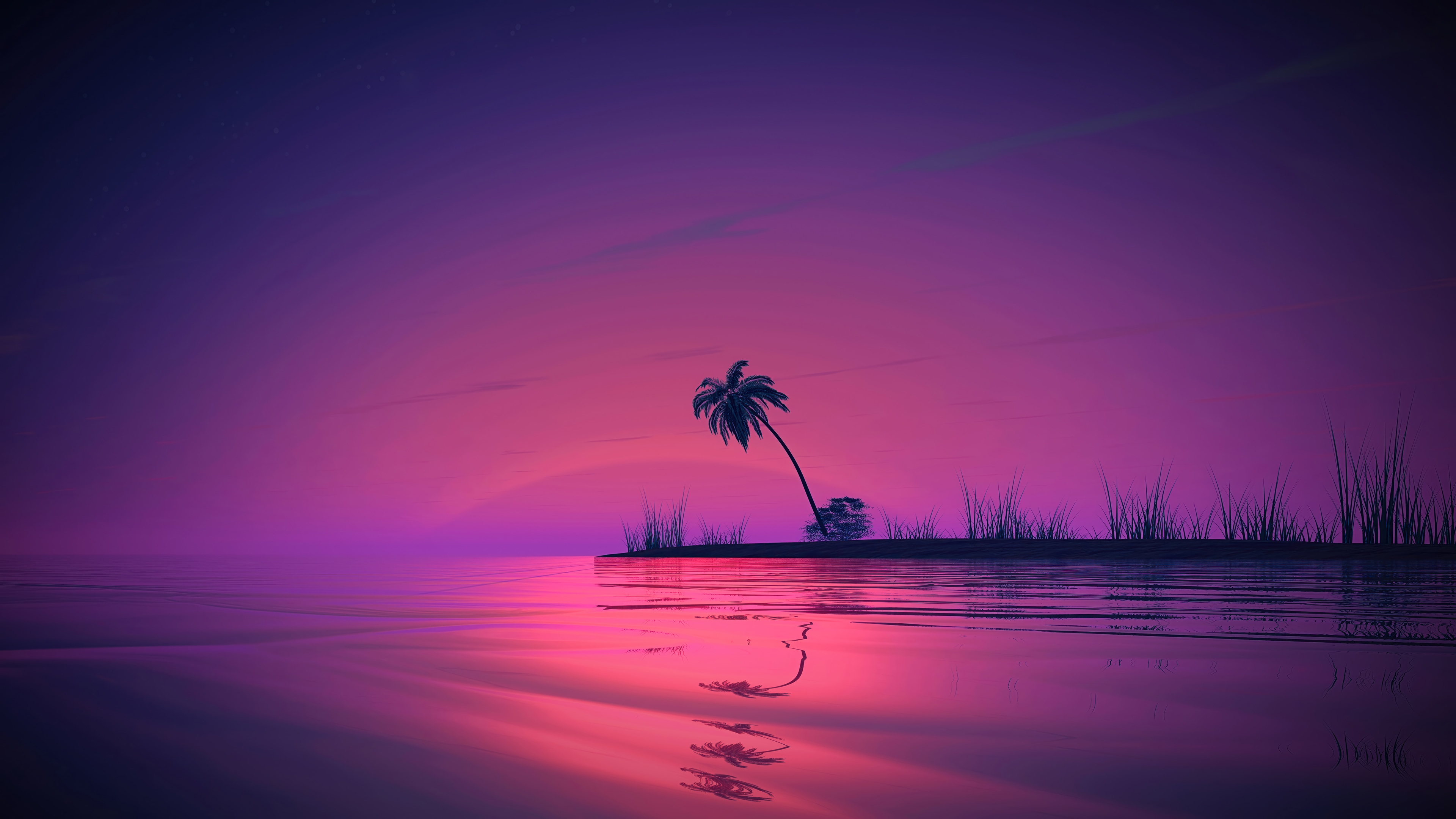 Palm Tree Island at Sunset 4K HD Wallpaper